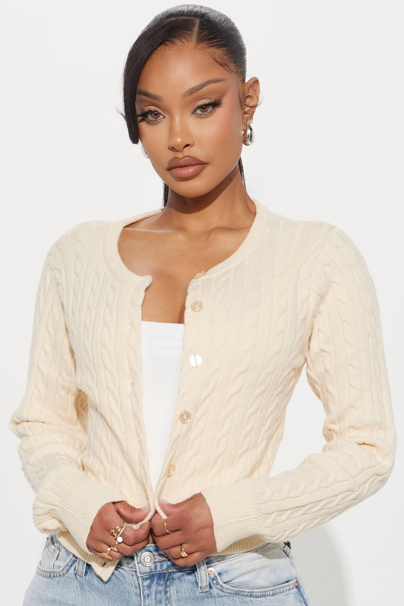Elowen Cable Knit Cardigan - Cream