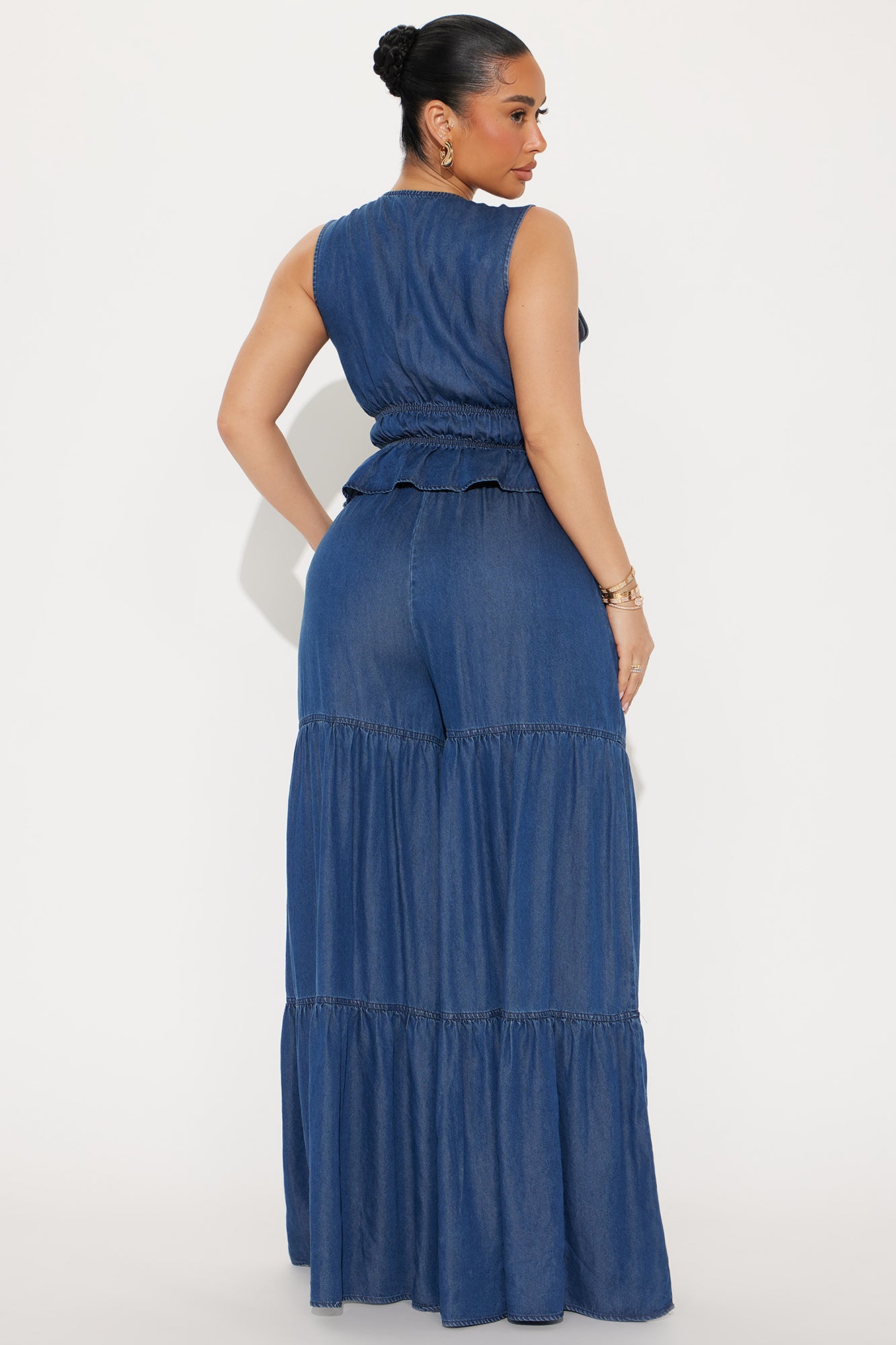 Regina Tiered Pant Set - Medium Wash