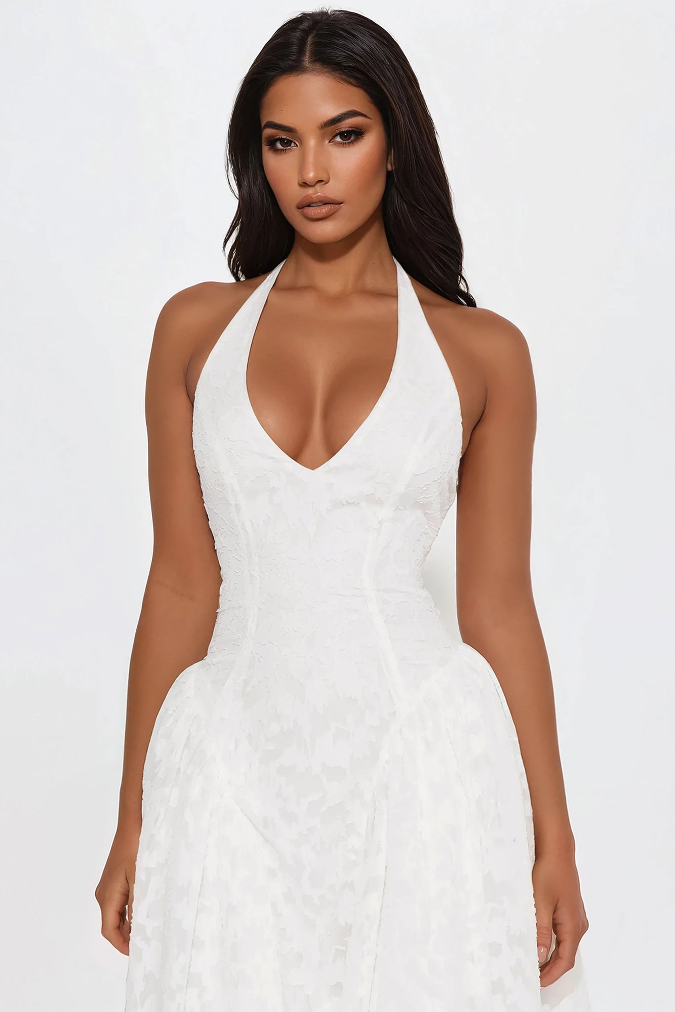 Elisa Textured Chiffon Midi Dress - Off White