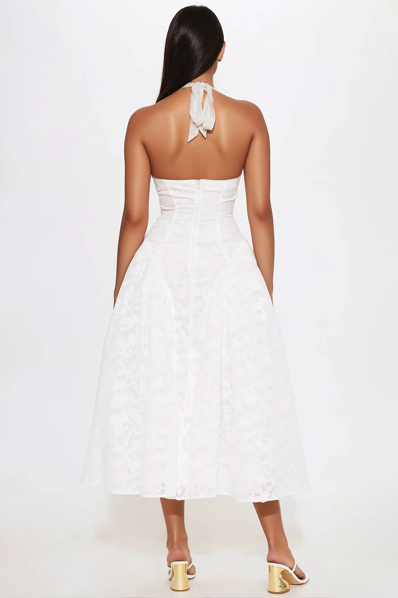 Elisa Textured Chiffon Midi Dress - Off White