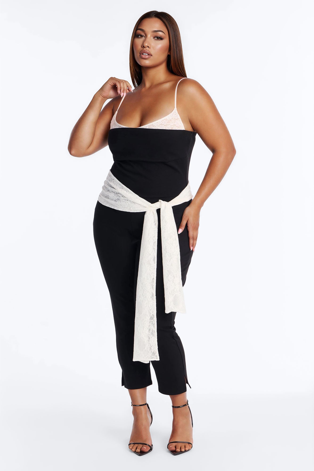 Mischa Lace Trim Capri 2 Piece Jumpsuit - Black