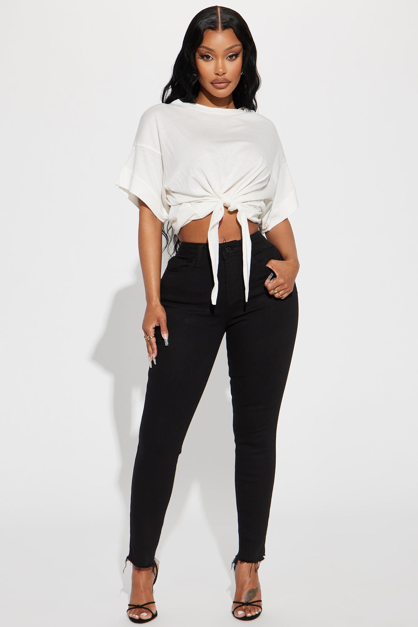 Emily Tie Front Top - White