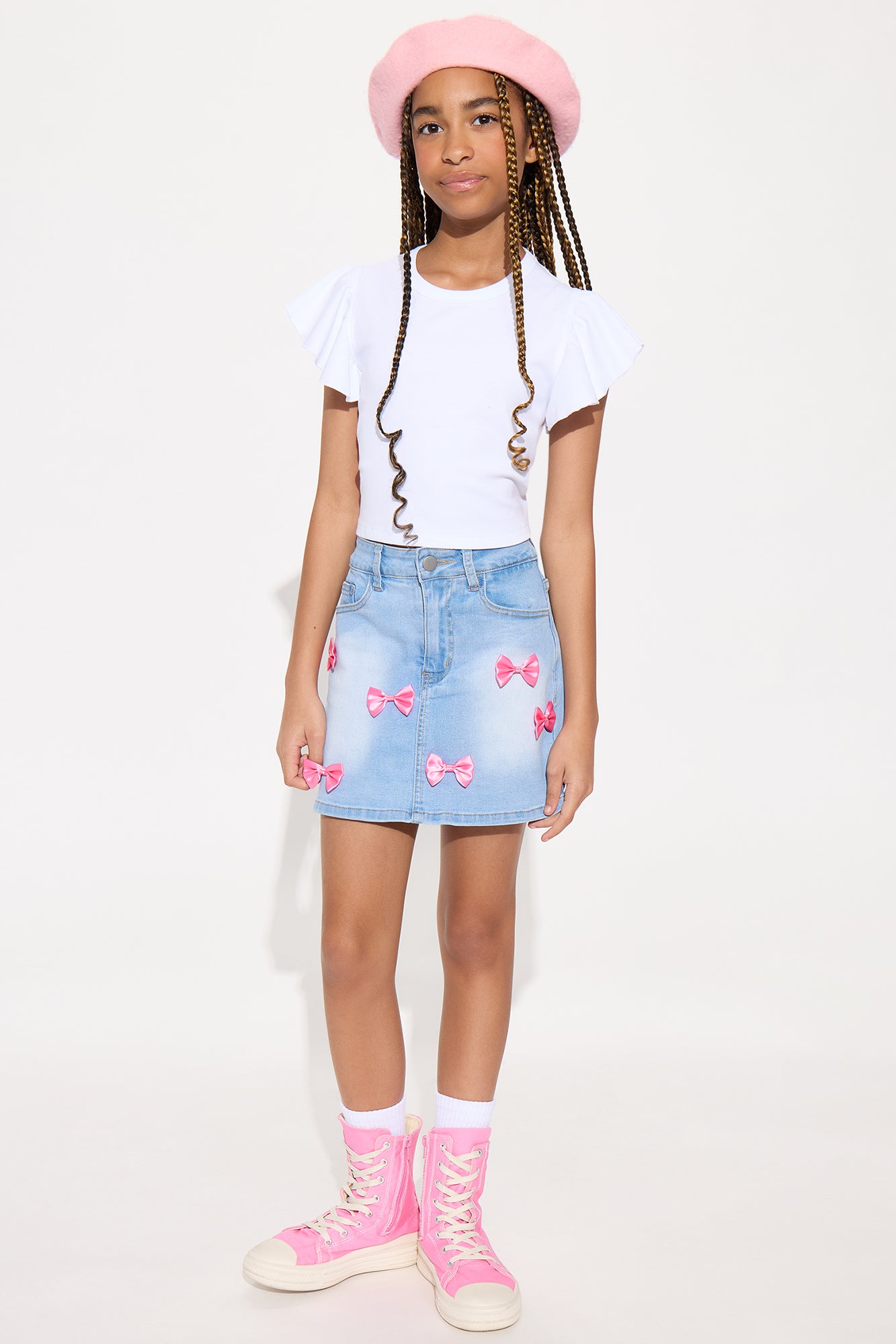 Mini Kyra Ruffle Sleeve Top - White