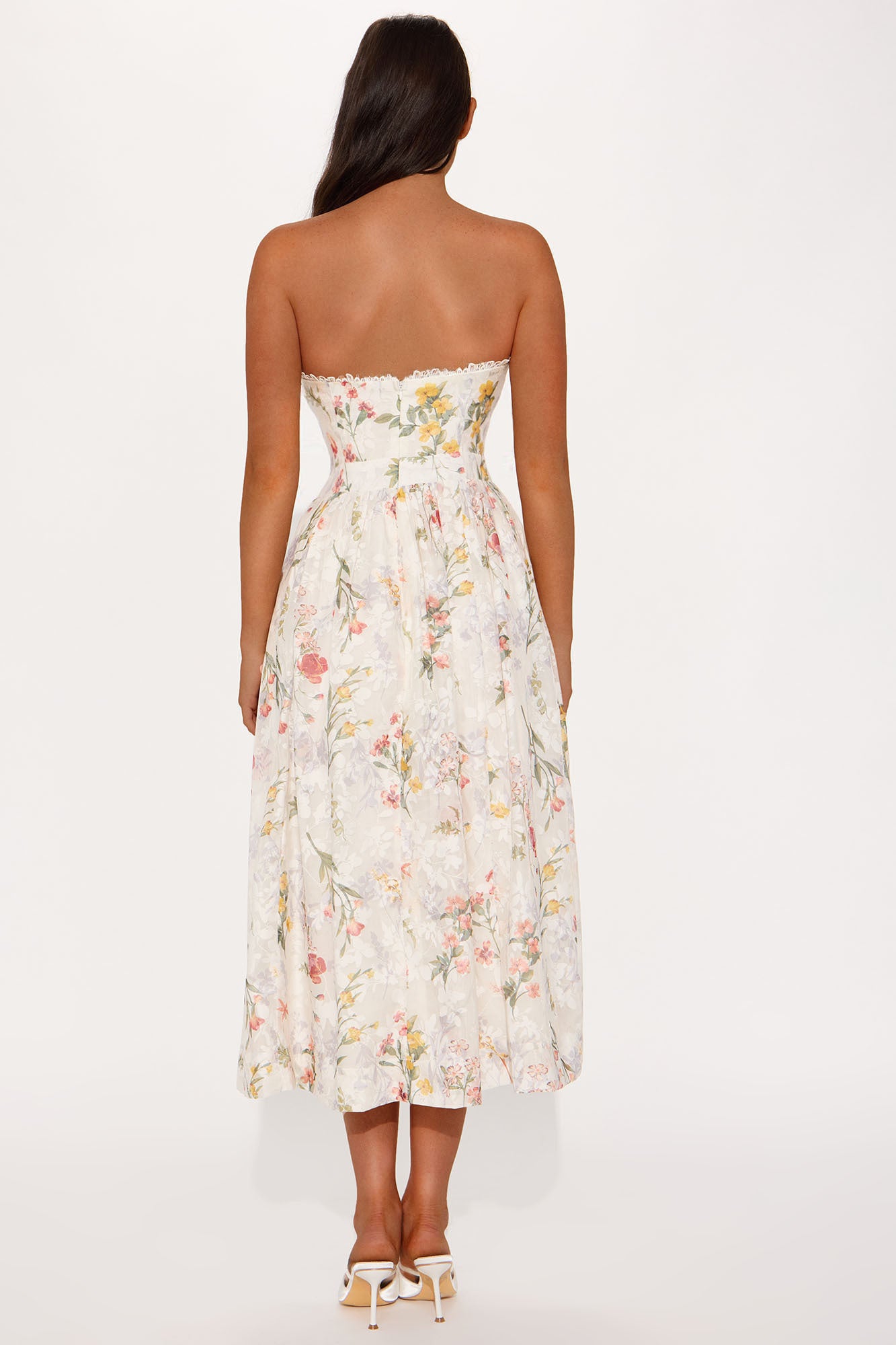 Ophelia Strapless Floral Midi Dress - Taupe/combo