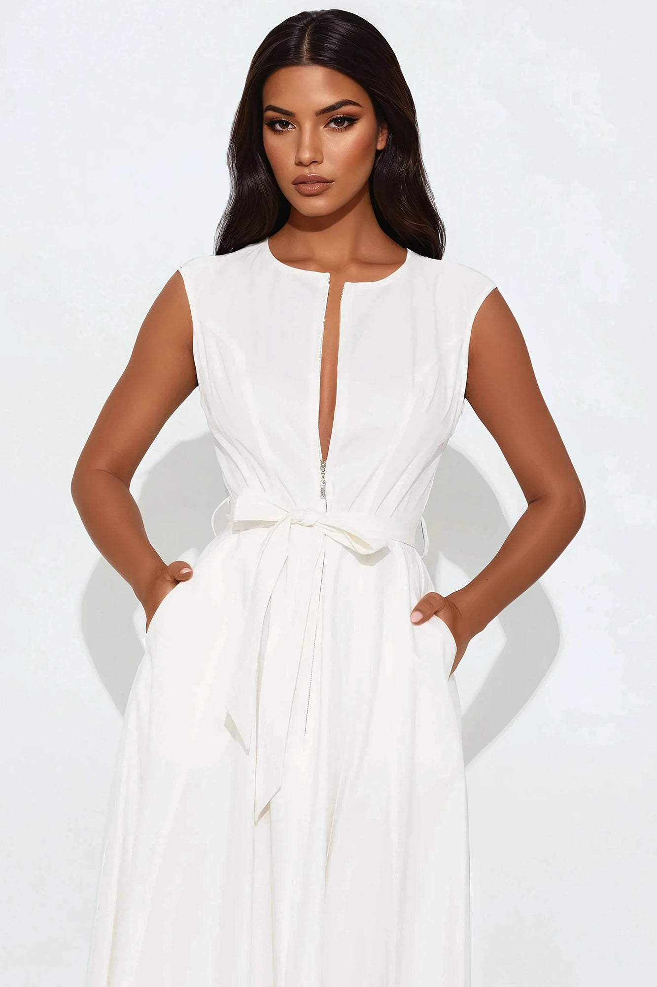 Sandra Twill Maxi Dress - White