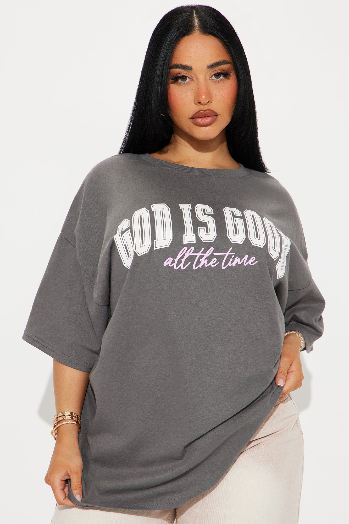 God Is Good All The Time Oversized Tee - Charcoal