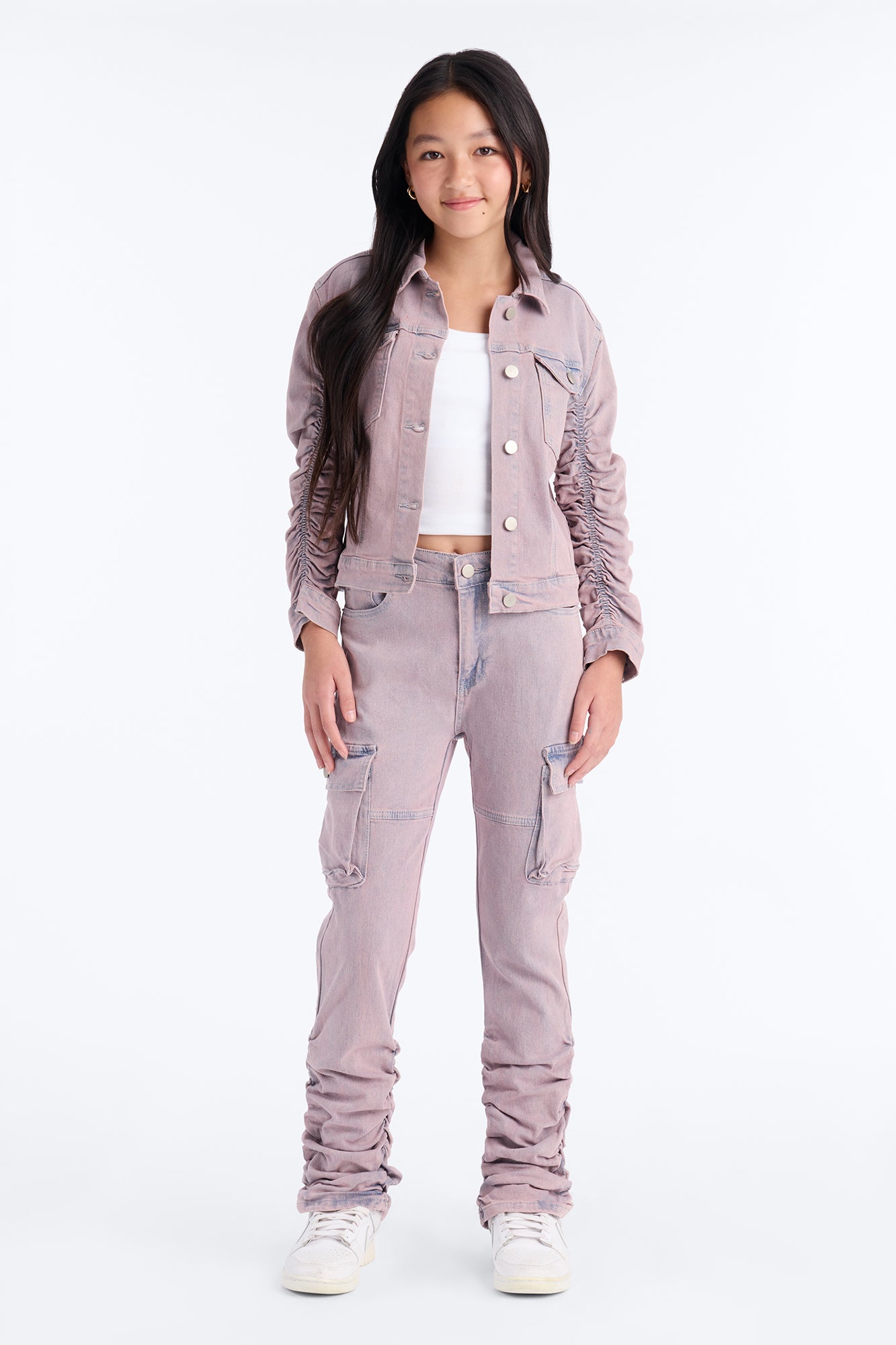 Mini Serena Ruched Sleeve Trucker Jacket - Lilac