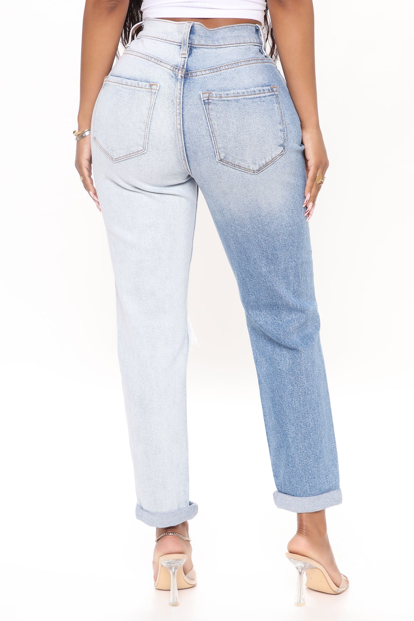 Double Vision Two Tone Mom Jeans - Blue/combo