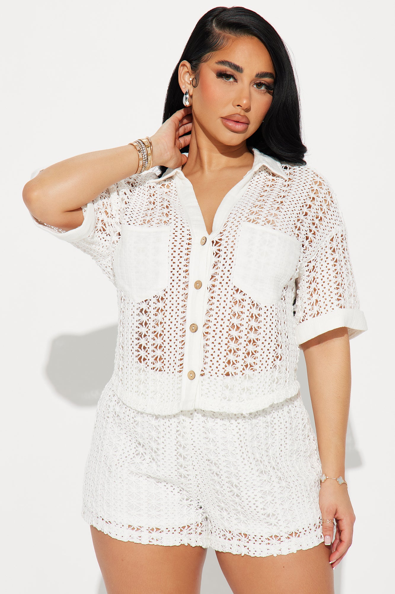 Meet At Dawn Crochet Short Set - White