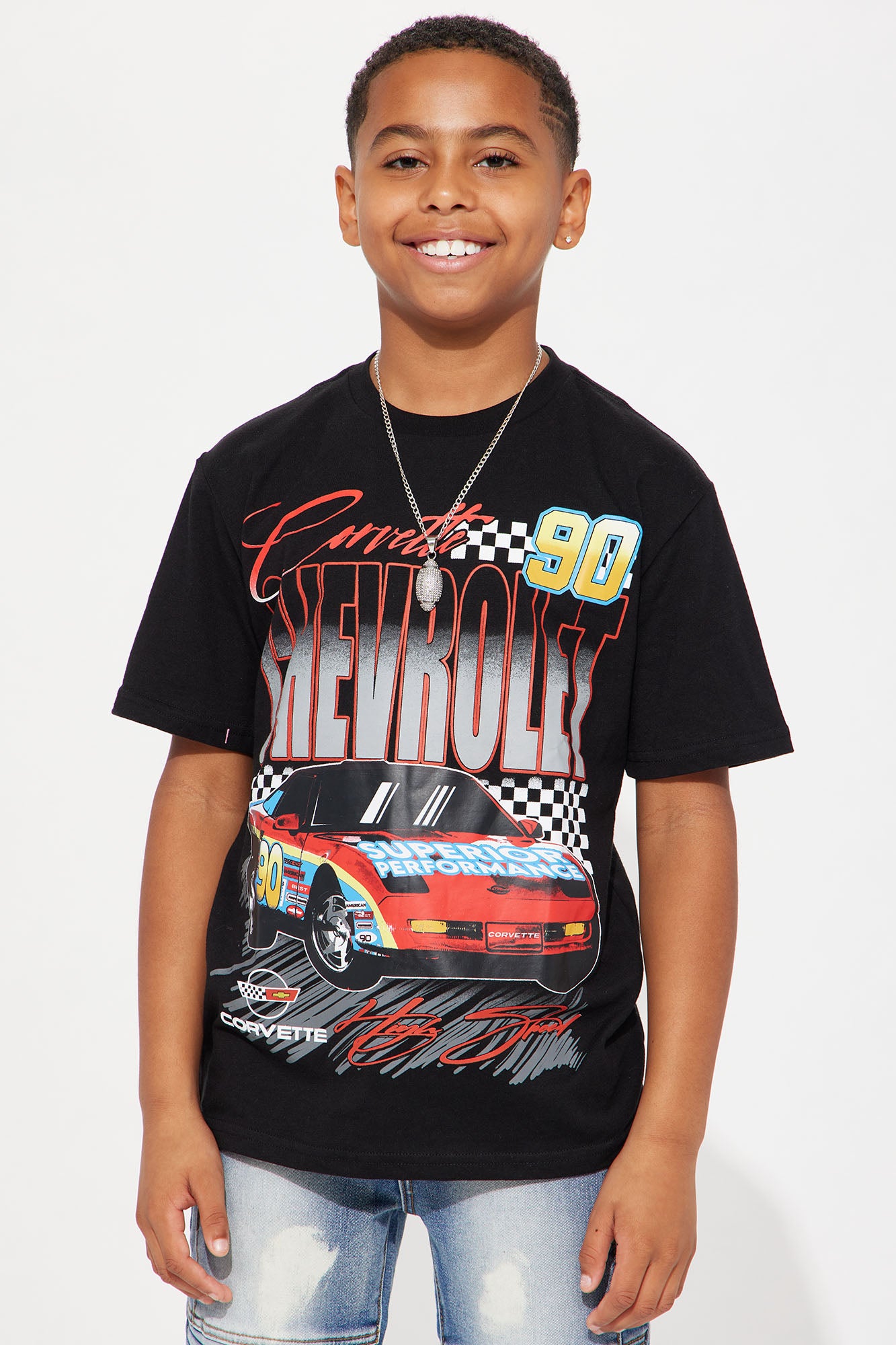 Mini Chevrolet 1990 Corvette Oversized Short Sleeve Tee - Black