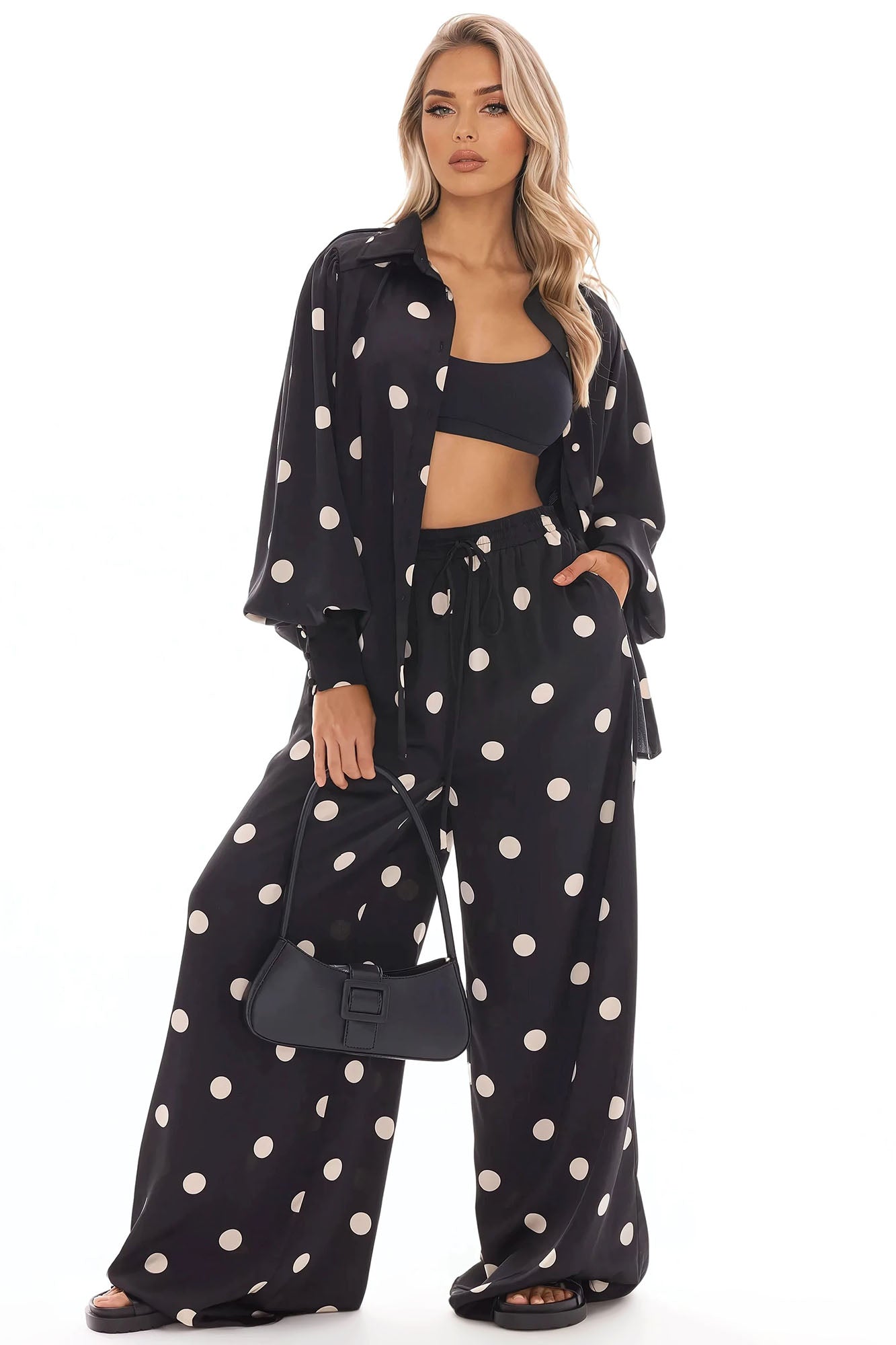 Chloe Satin Pant Set - Black/White