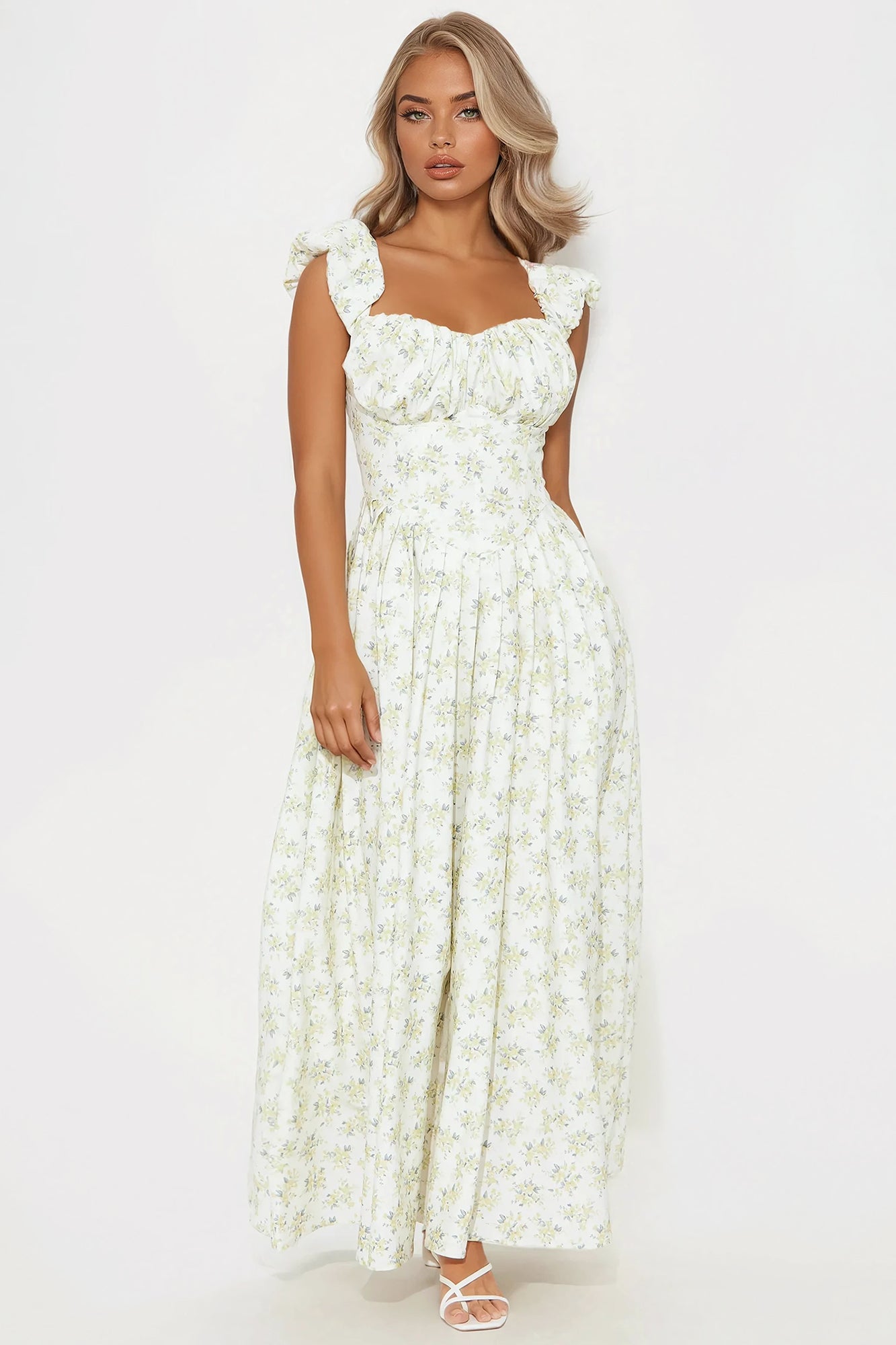 Samantha Floral Satin Maxi Dress - Yellow/combo