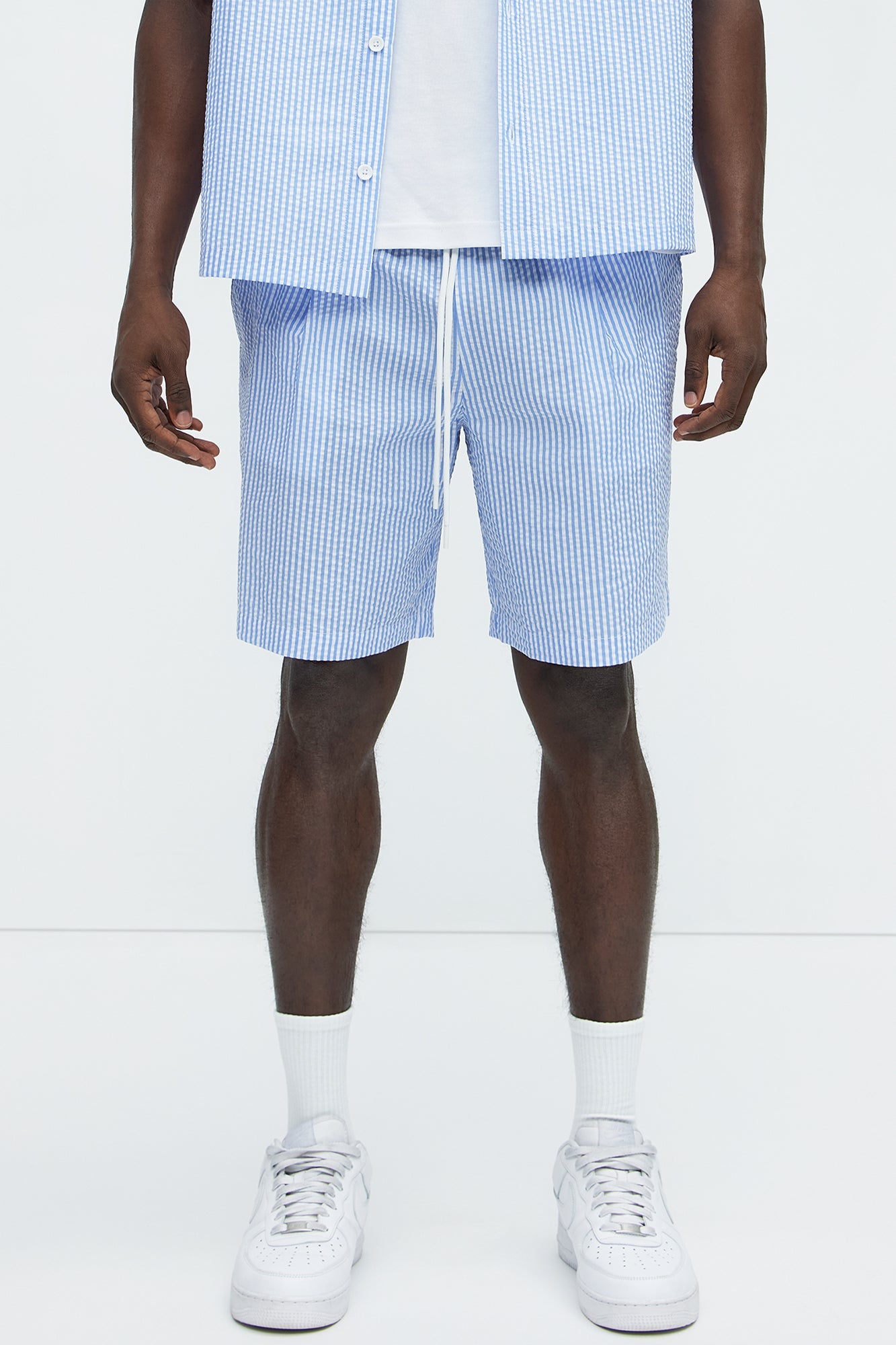 Seersucker Relaxed Shorts - Blue/combo