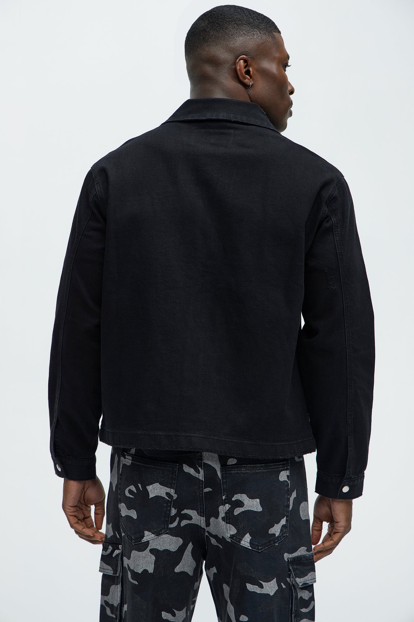 Distressed Zip Denim Jacket - Black