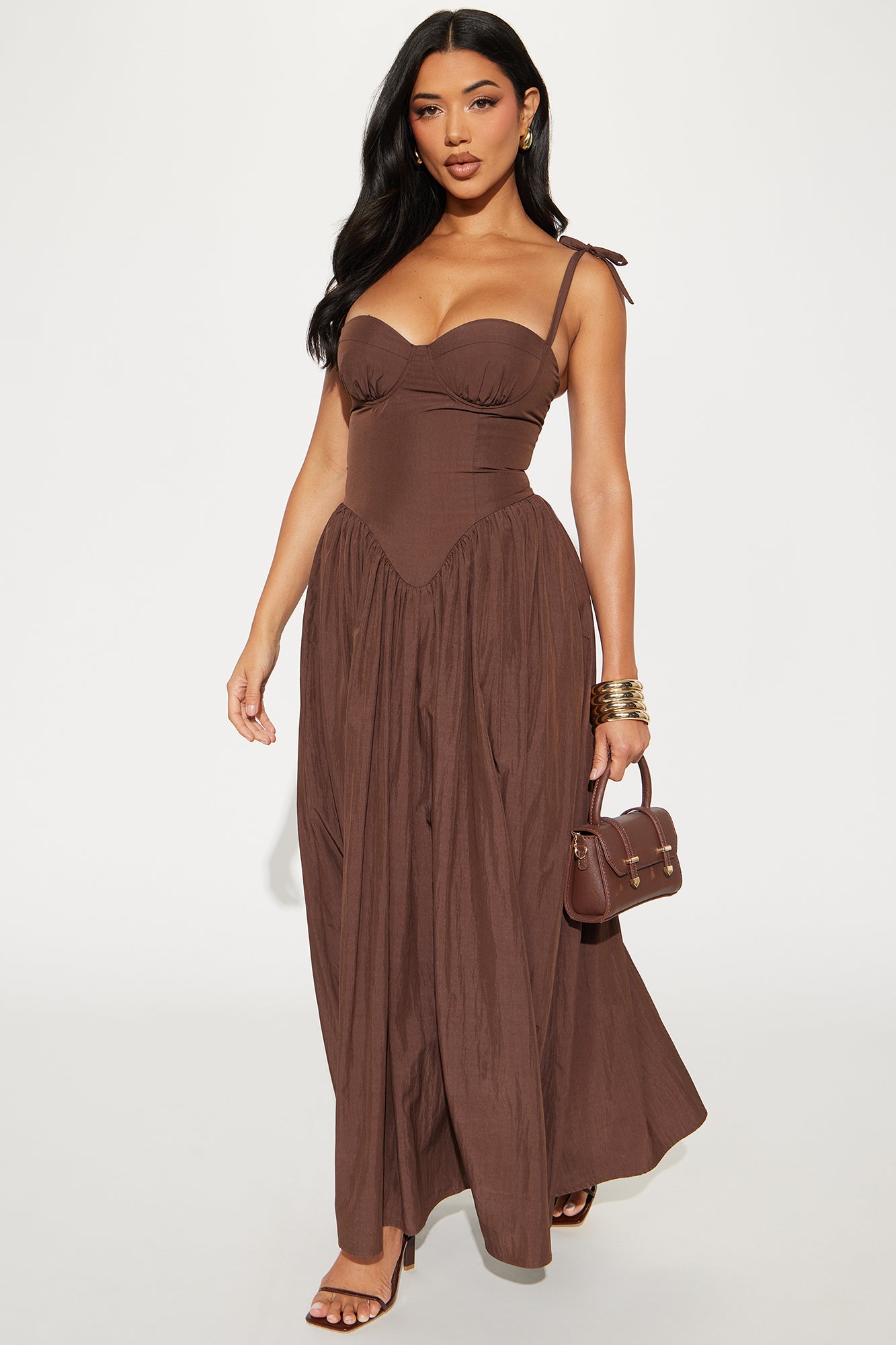 Lisa Tie Shoulder Maxi Dress - Chocolate