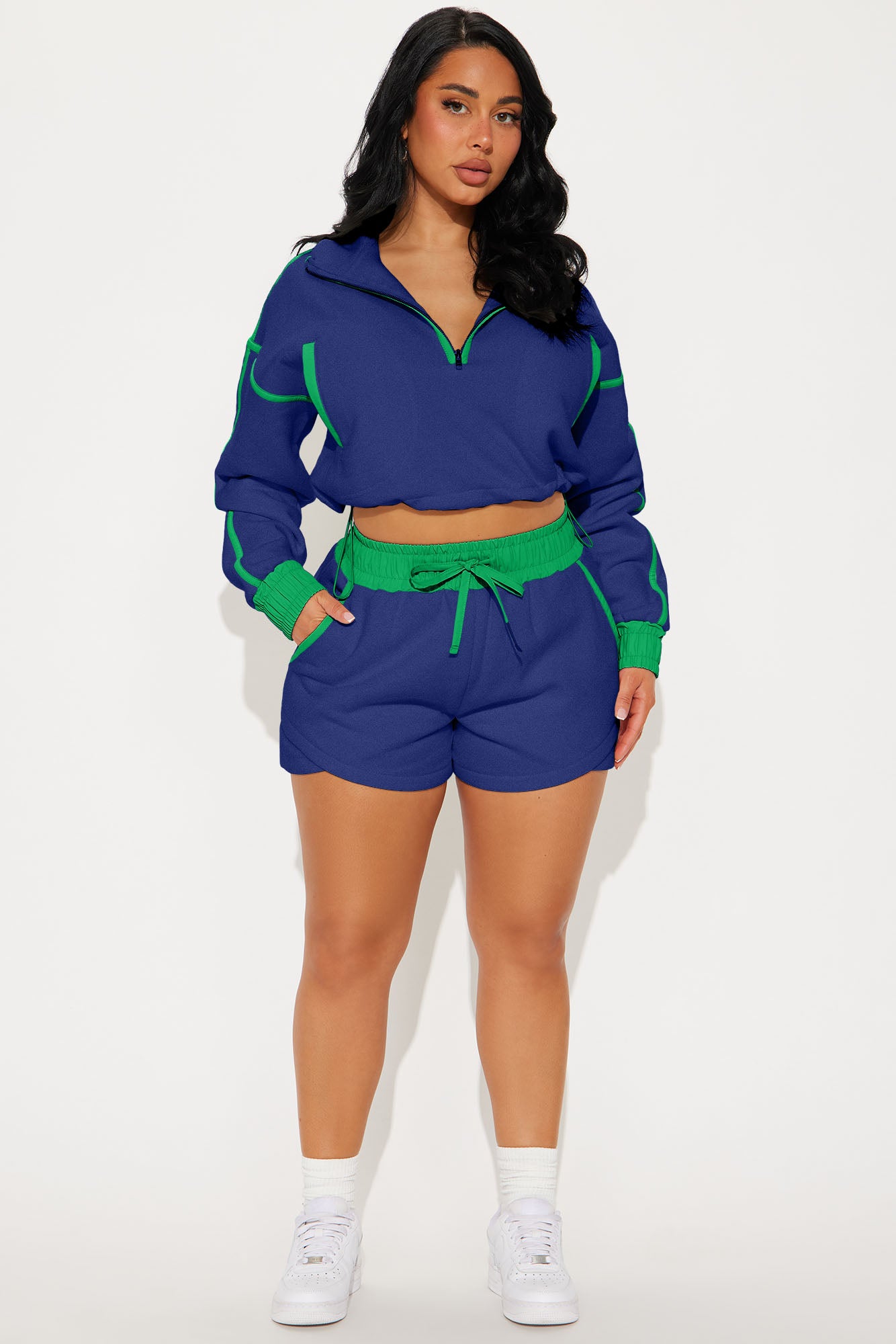 Callie Fleece Short Set - Navy/combo
