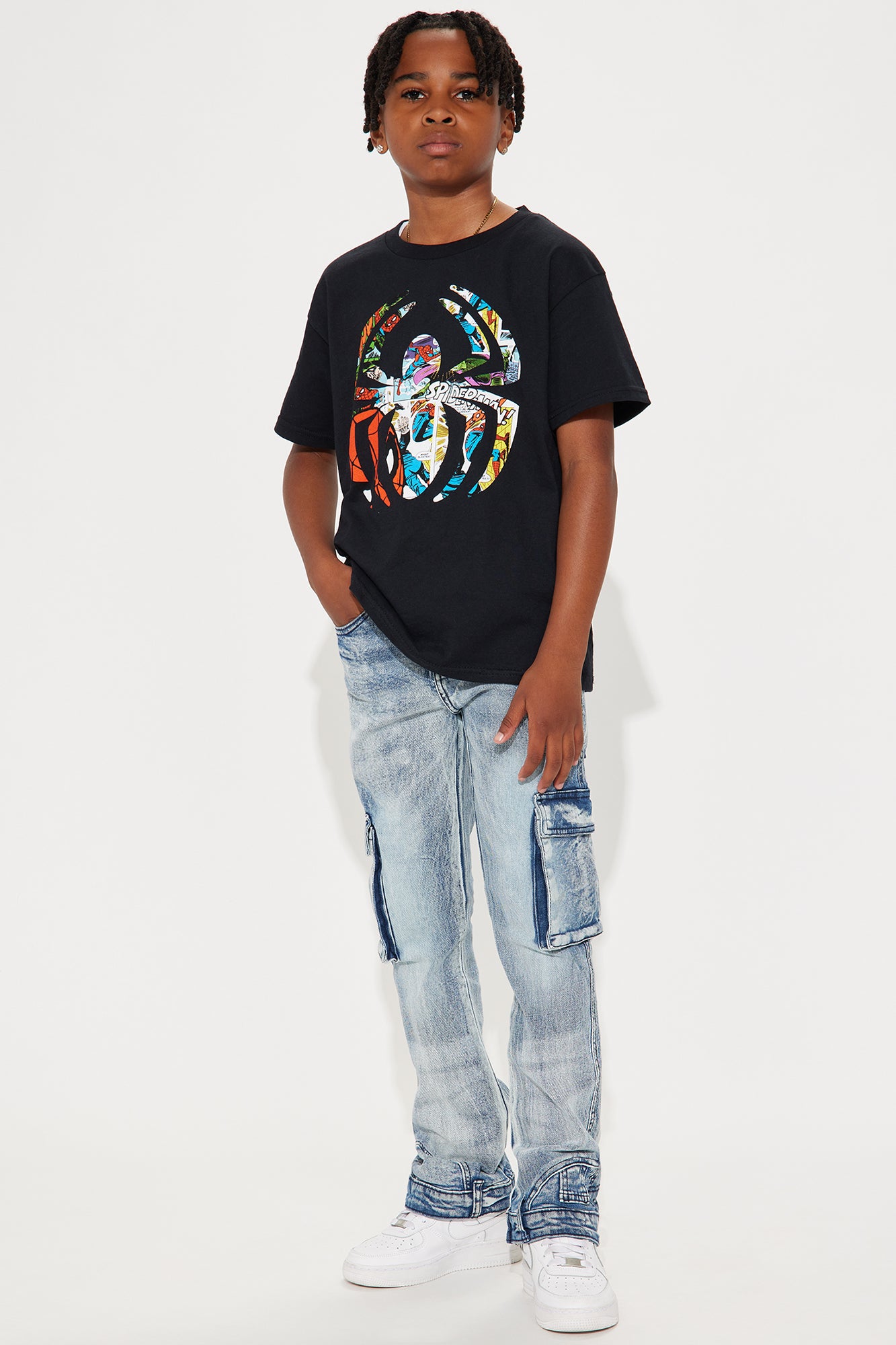 Mini Flipside Stacked Cargo Denim Jean - Medium Blue Wash