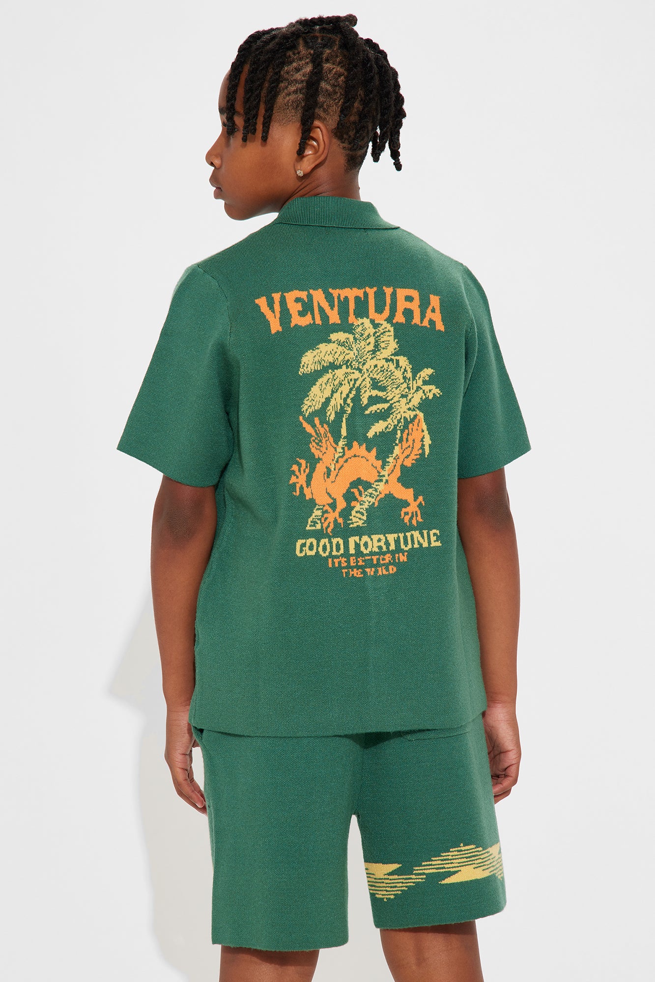 Mini Dragon Palm Short Sleeve Knitted Shirt - Green/combo