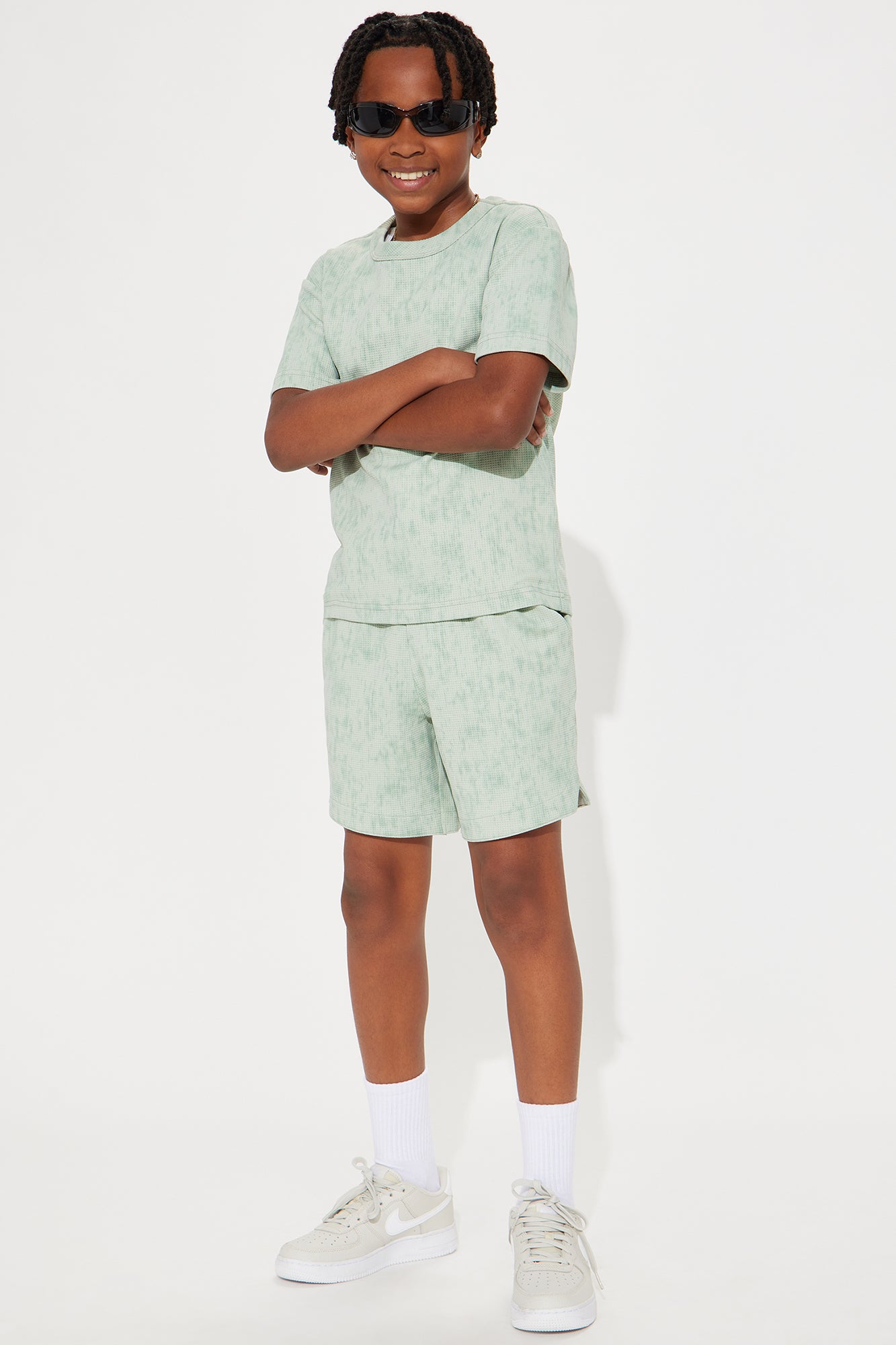 Mini Kerwin Waffle Texture Warm Up Shorts - Sage