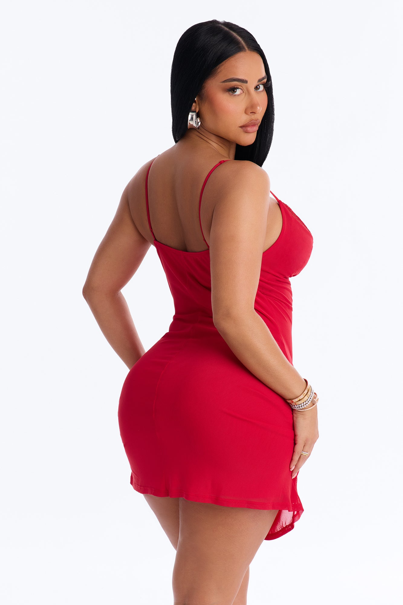 Champagne Giggles Mesh Mini Dress - Red