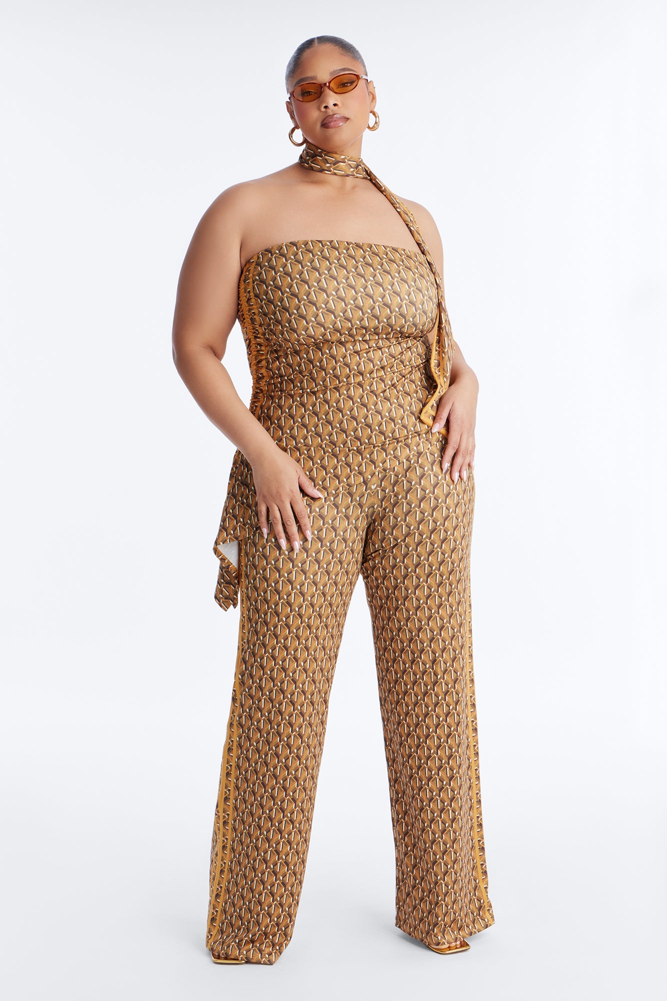 Henley Asymmetrical 3 Piece Pant Set - Orange/combo