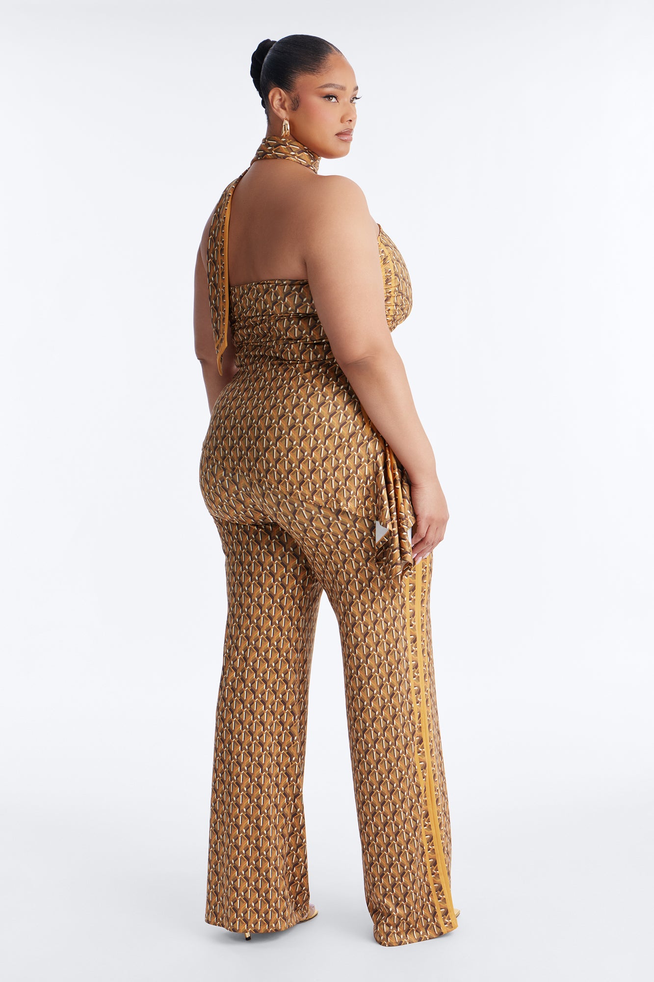 Henley Asymmetrical 3 Piece Pant Set - Orange/combo