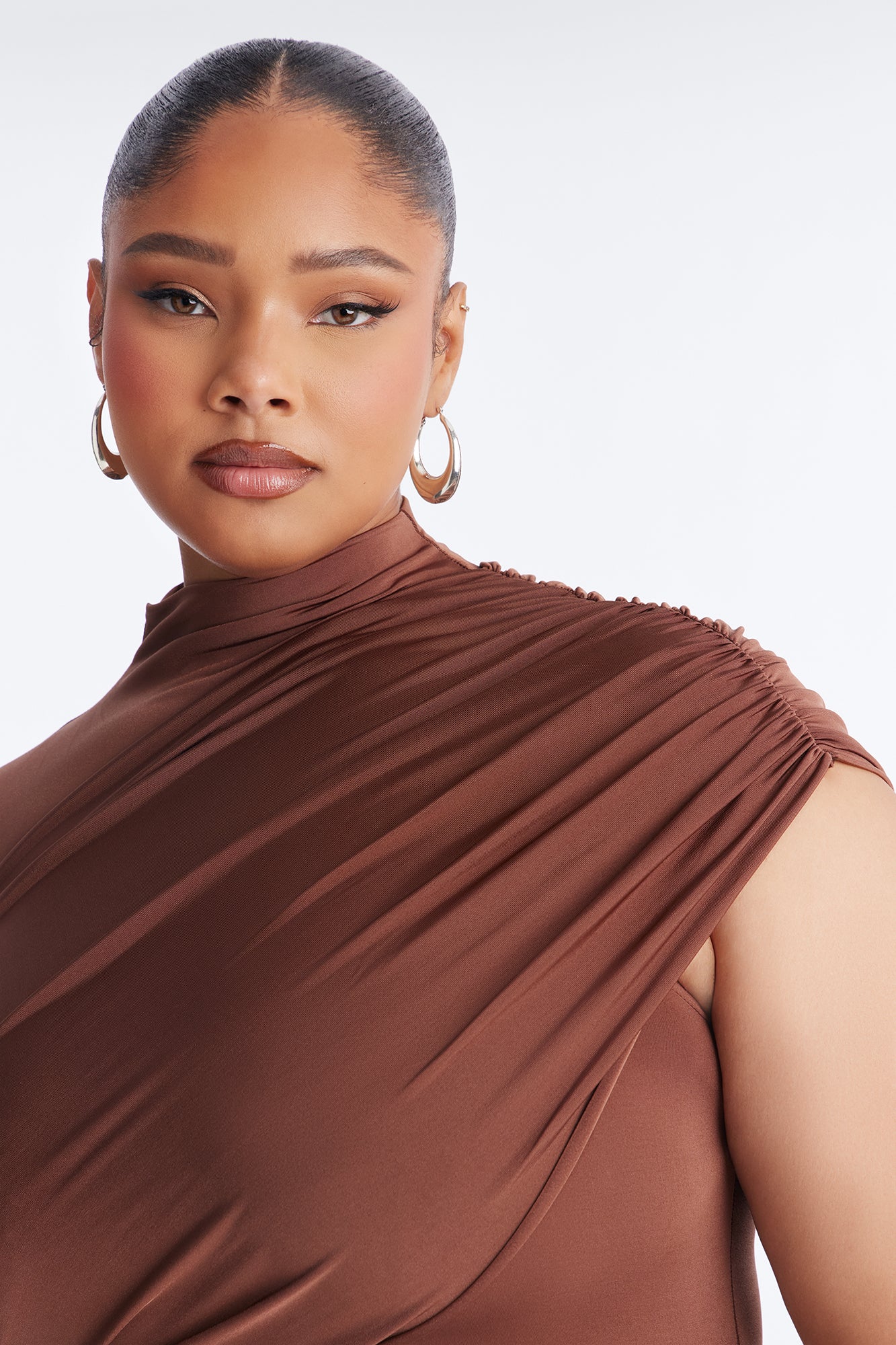 Clean Curves Draped Mini Dress - Chocolate