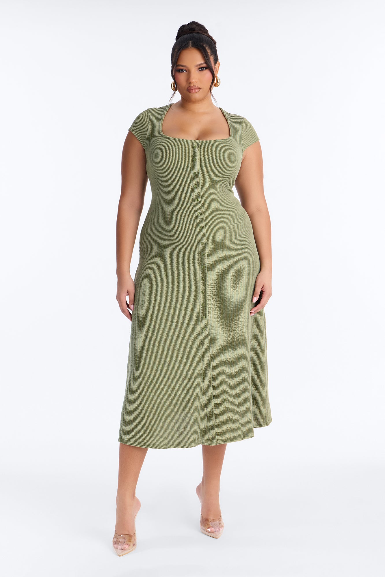 Catherine Ribbed Midi Dress - Olive