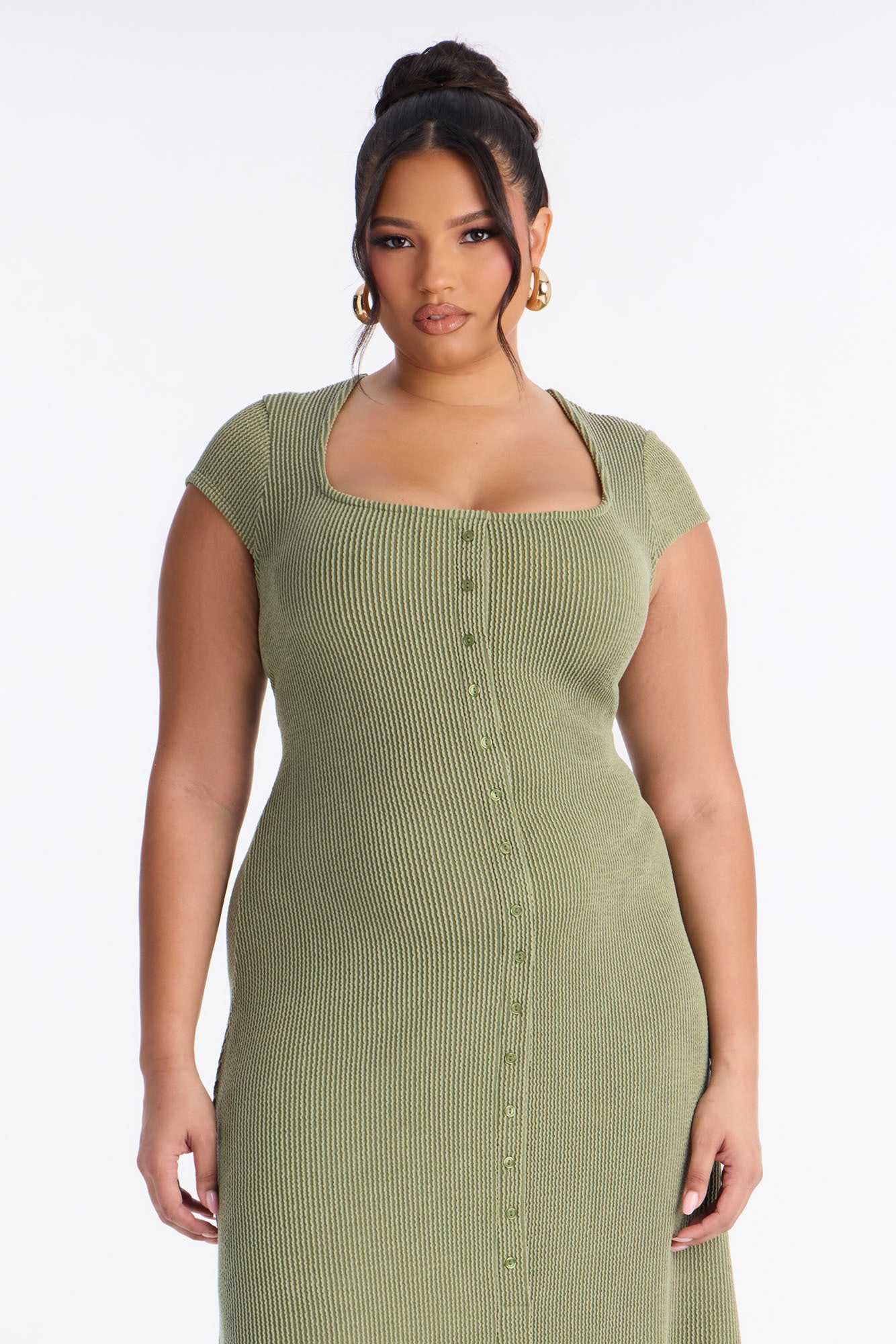 Catherine Ribbed Midi Dress - Olive