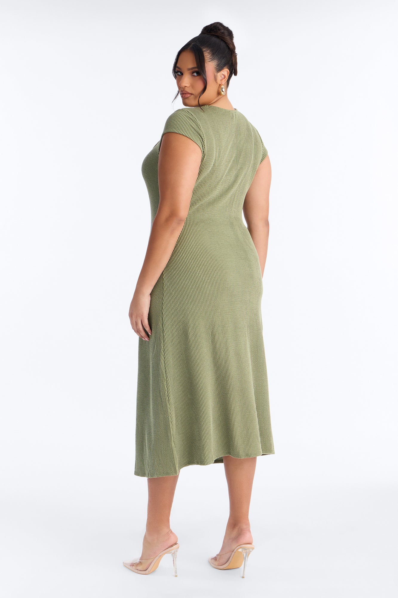 Catherine Ribbed Midi Dress - Olive