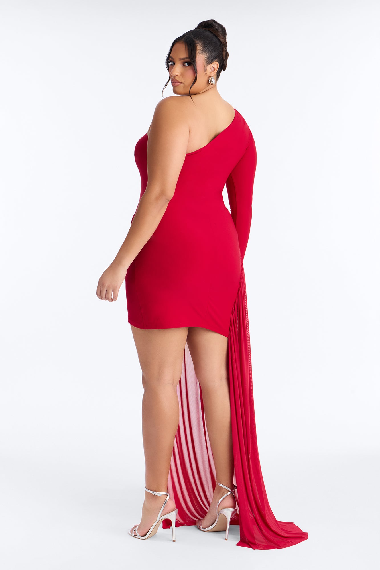 Leni One Shoulder Embellished Draped Mini Dress - Red