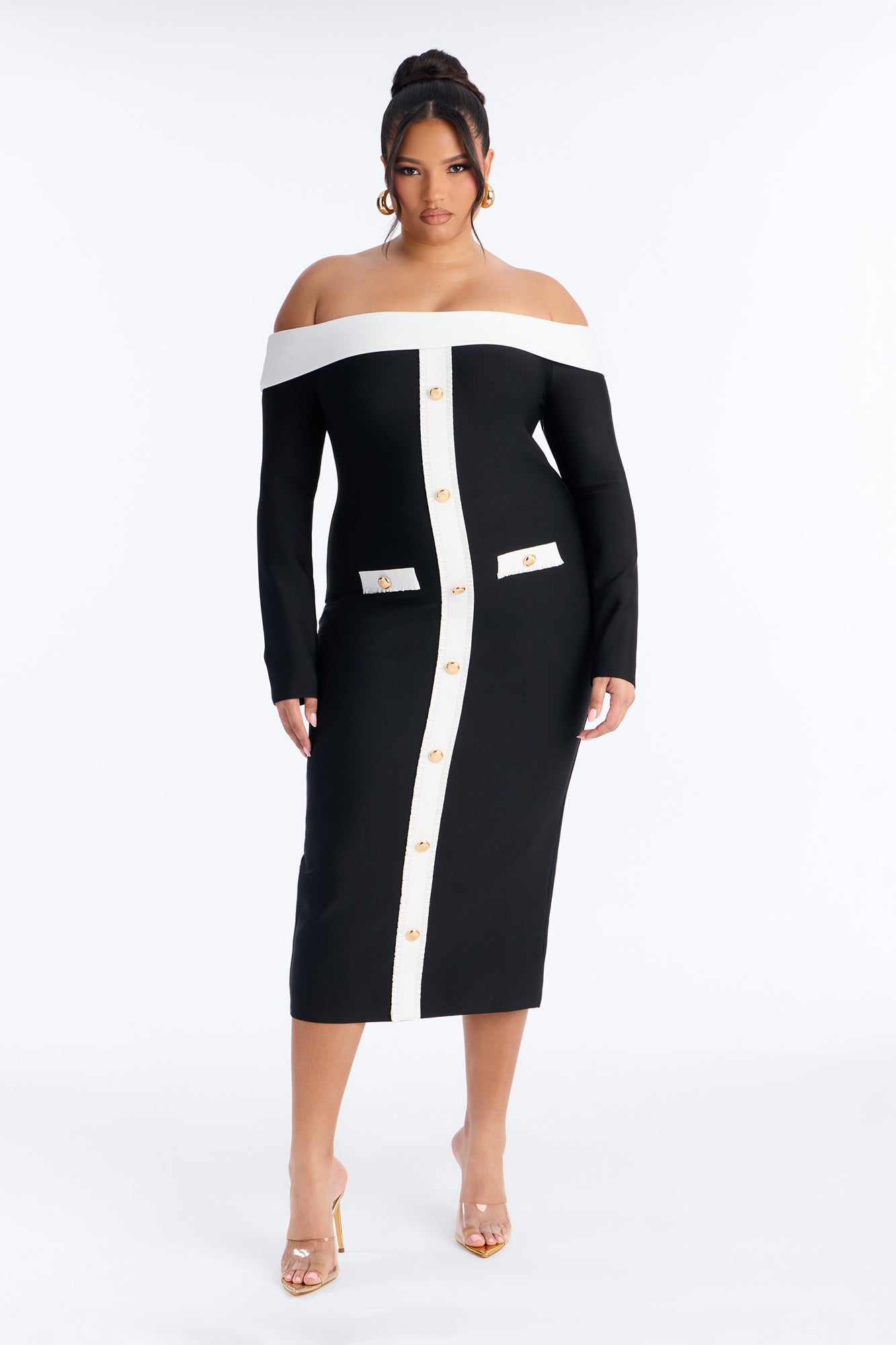 Allura Contrast Bandage Midi Dress - Black/White