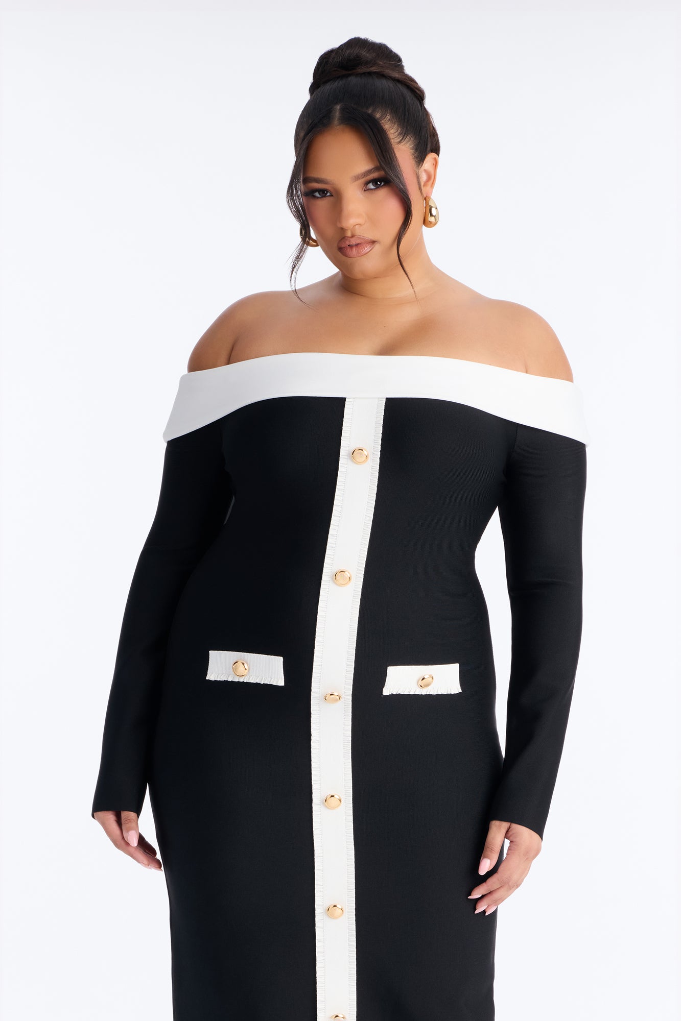 Allura Contrast Bandage Midi Dress - Black/White