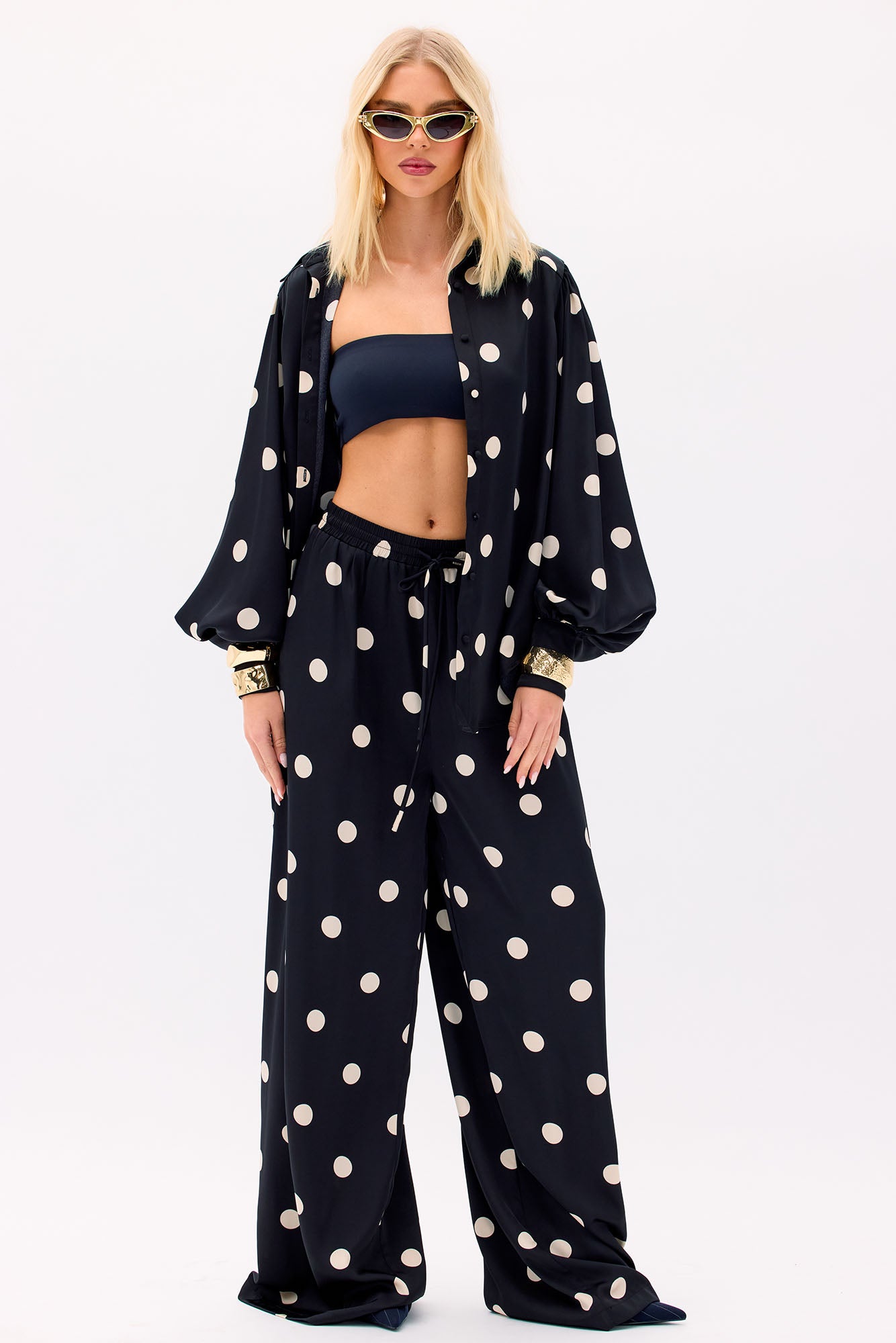 Chloe Satin Pant Set - Black/White