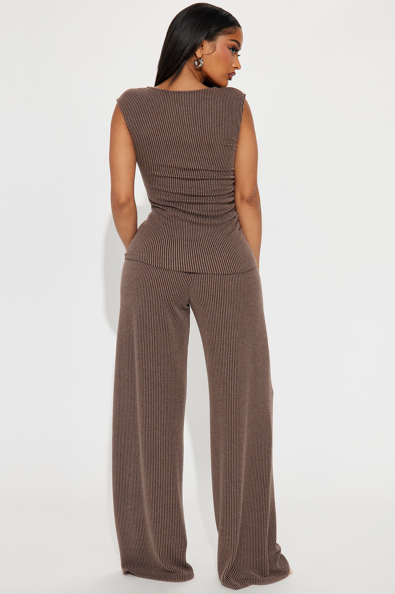 Amaya Ribbed Pant Set - Brown