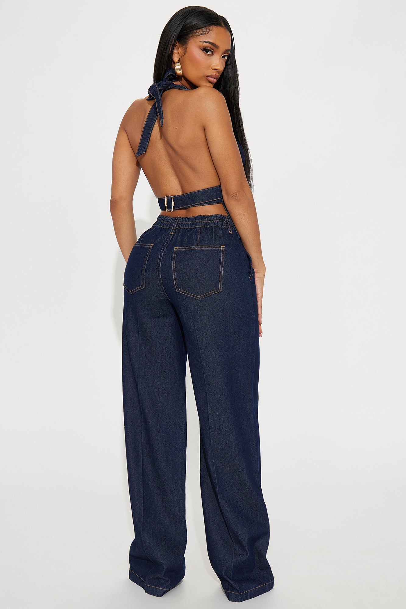 Amaya Halter Pant Set - Dark Wash