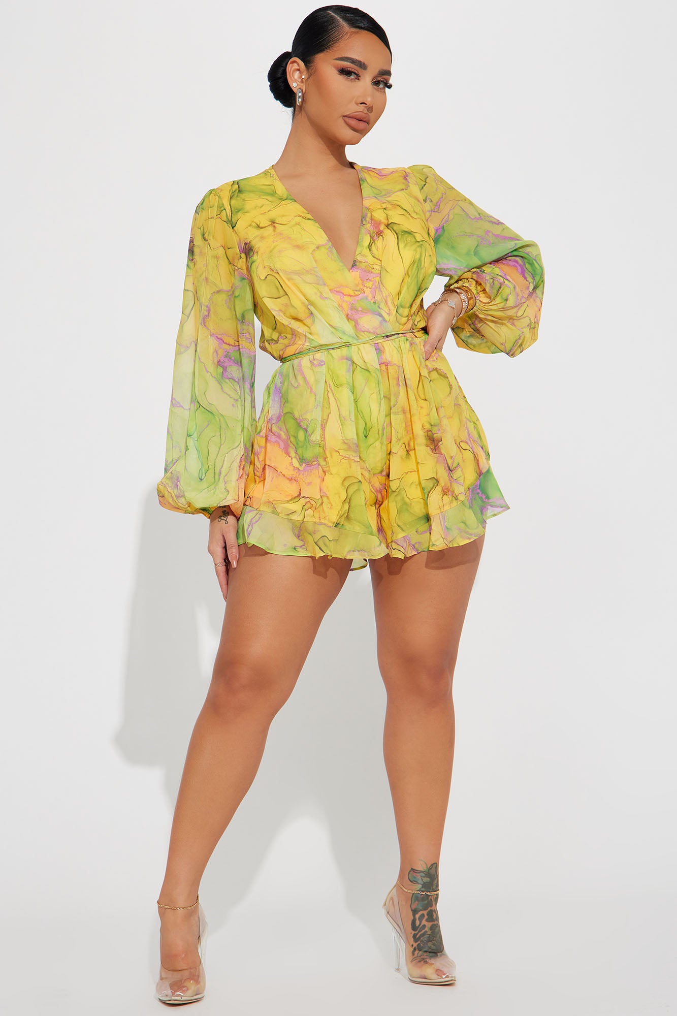 Kacy Chiffon Romper - Yellow