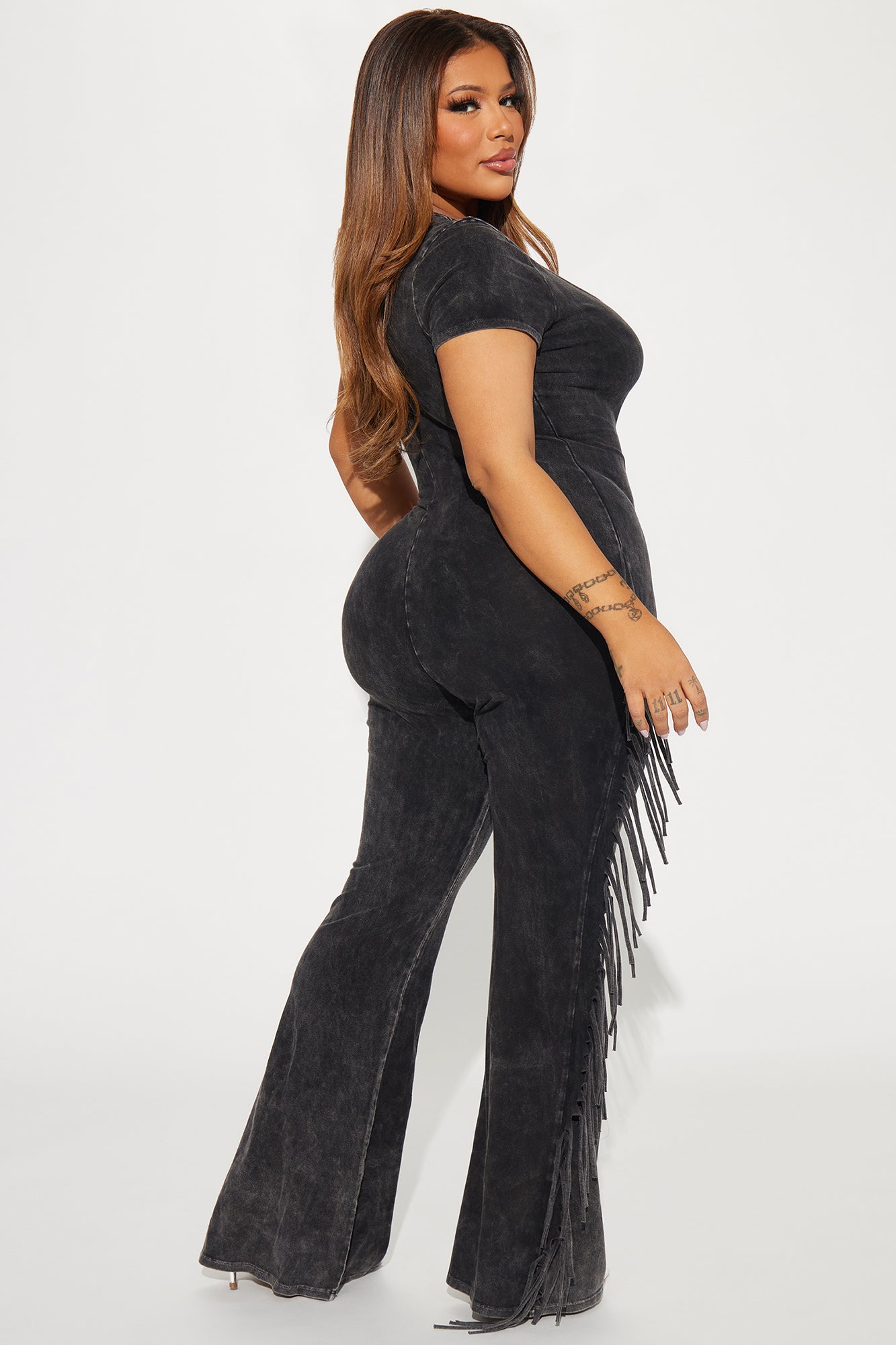 Carry Me Higher Fringe Jumpsuit - Black