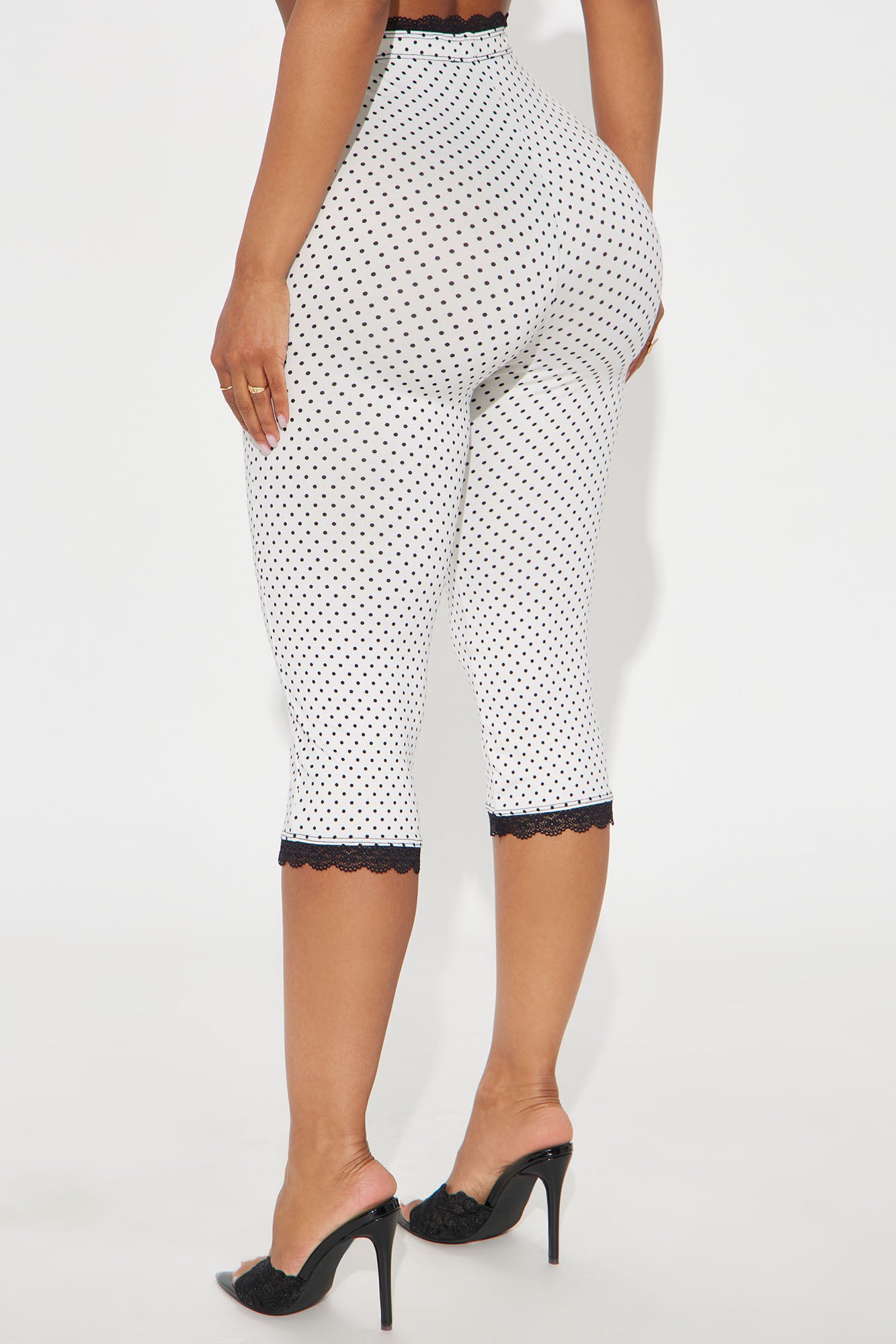 Florentina Lace Trim Capri Legging - White/Black