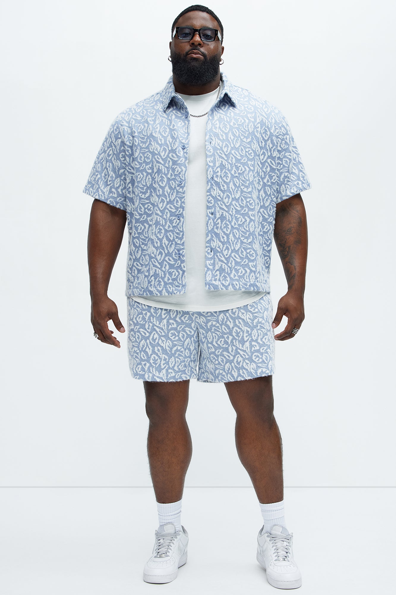 Jacquard Foliage Short Sleeve Shirt - Blue/combo