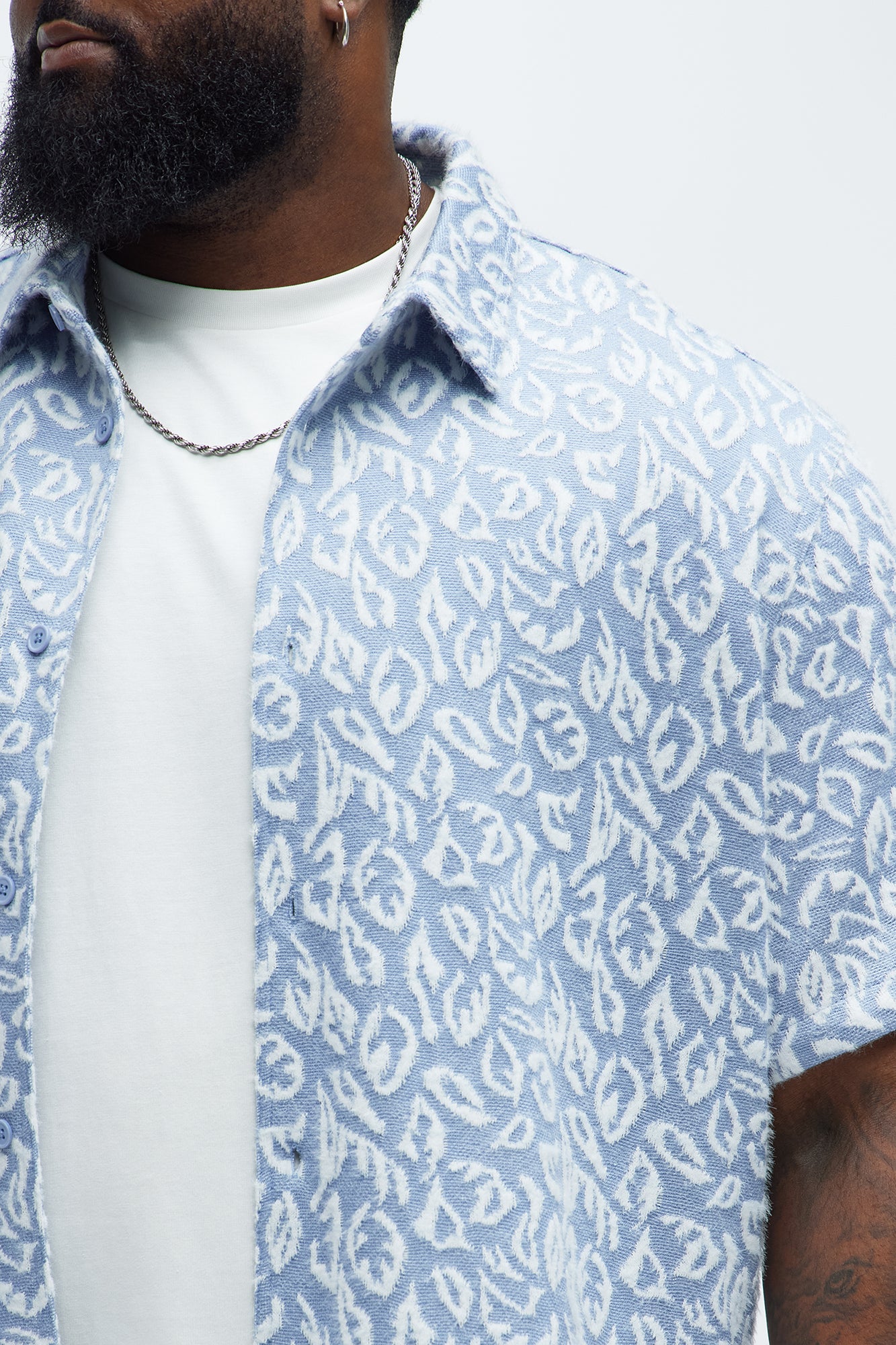 Jacquard Foliage Short Sleeve Shirt - Blue/combo