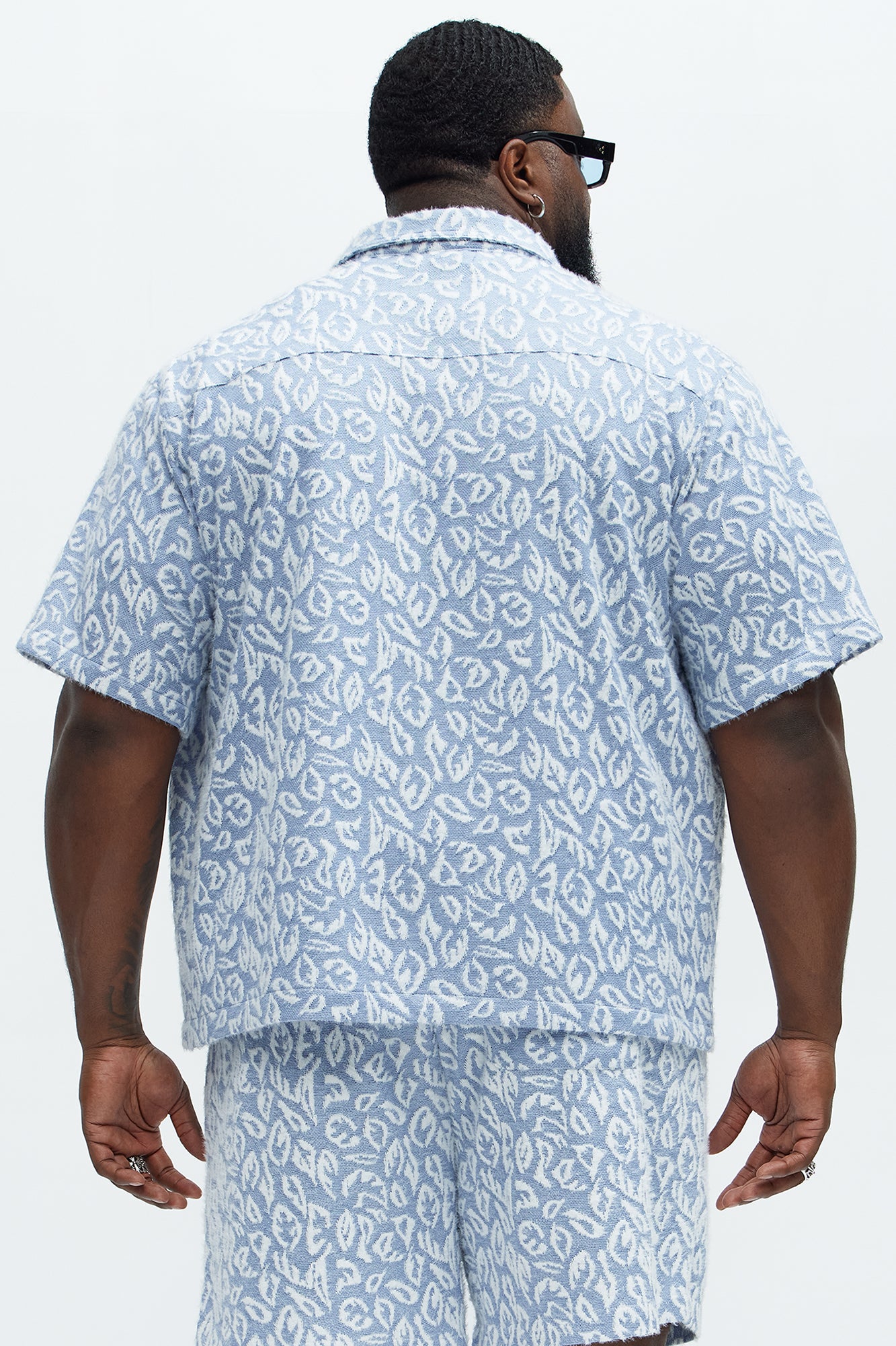 Jacquard Foliage Short Sleeve Shirt - Blue/combo
