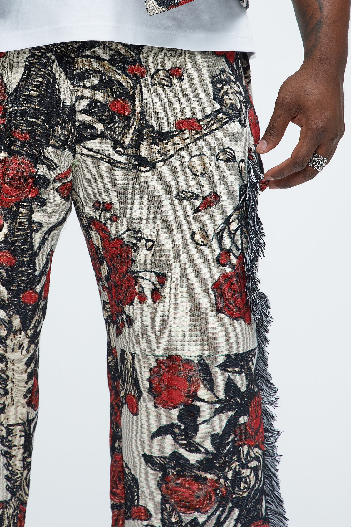 Straight Petals Tapestry Cargo Pants - Red/combo