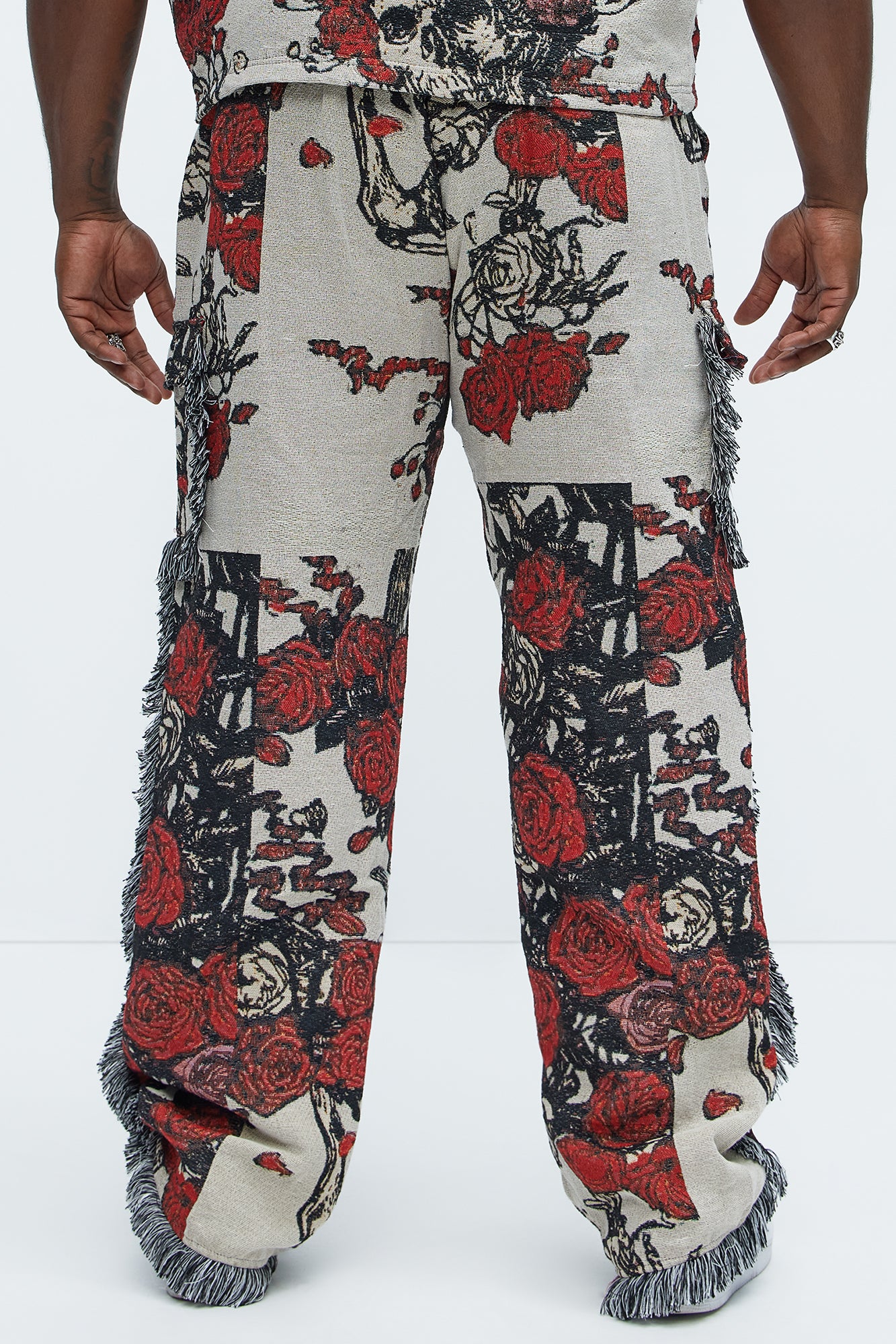Straight Petals Tapestry Cargo Pants - Red/combo