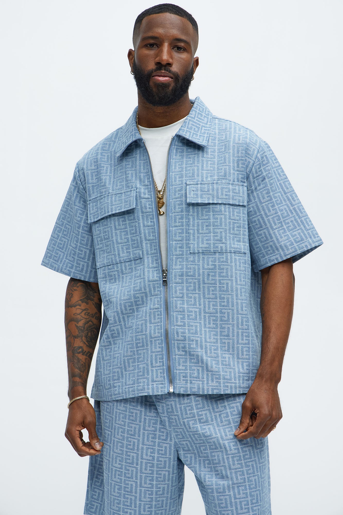 Fallon Jacquard Zip Shirt - Blue