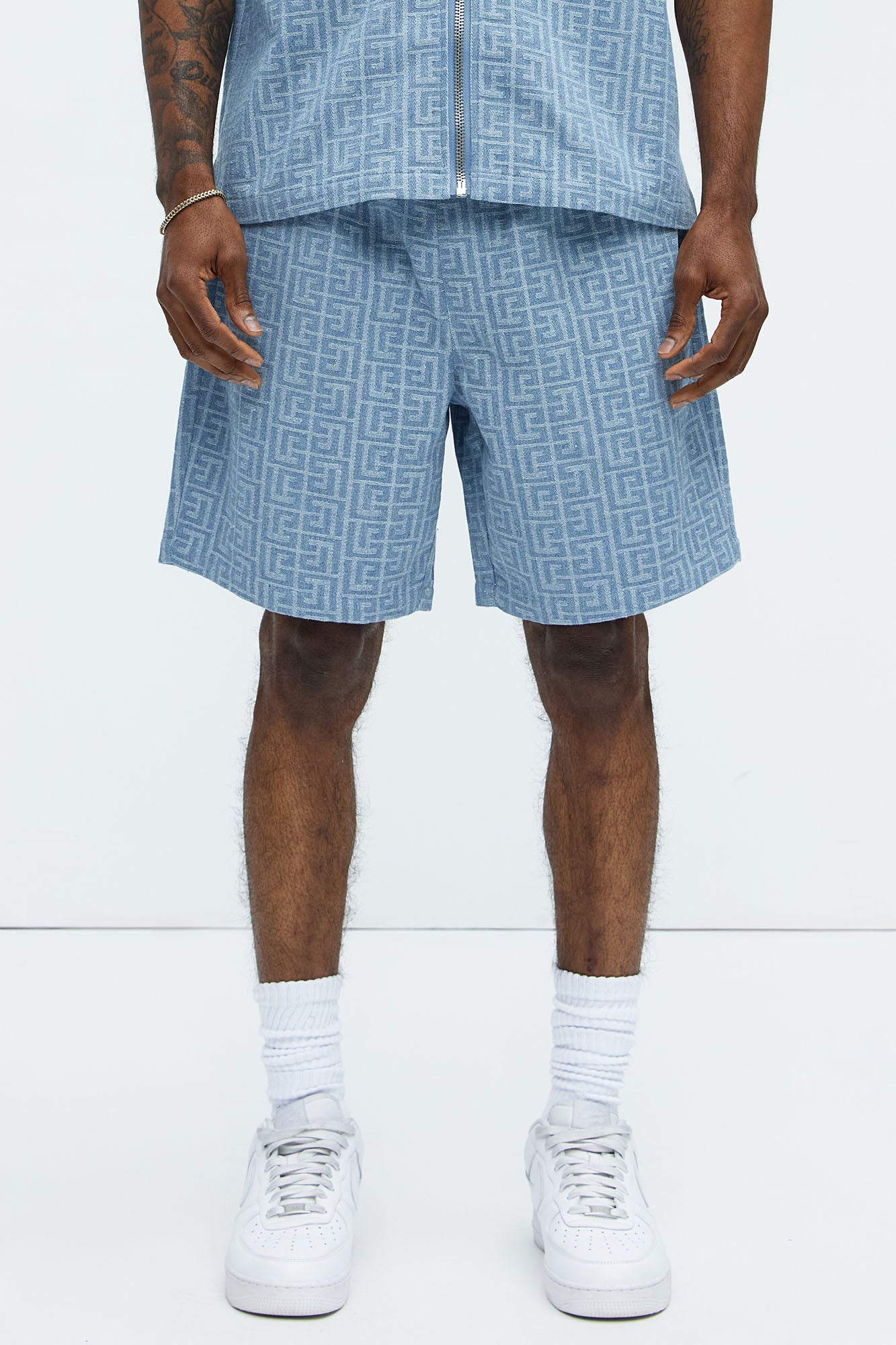 Fallon Jacquard Relaxed Shorts - Blue