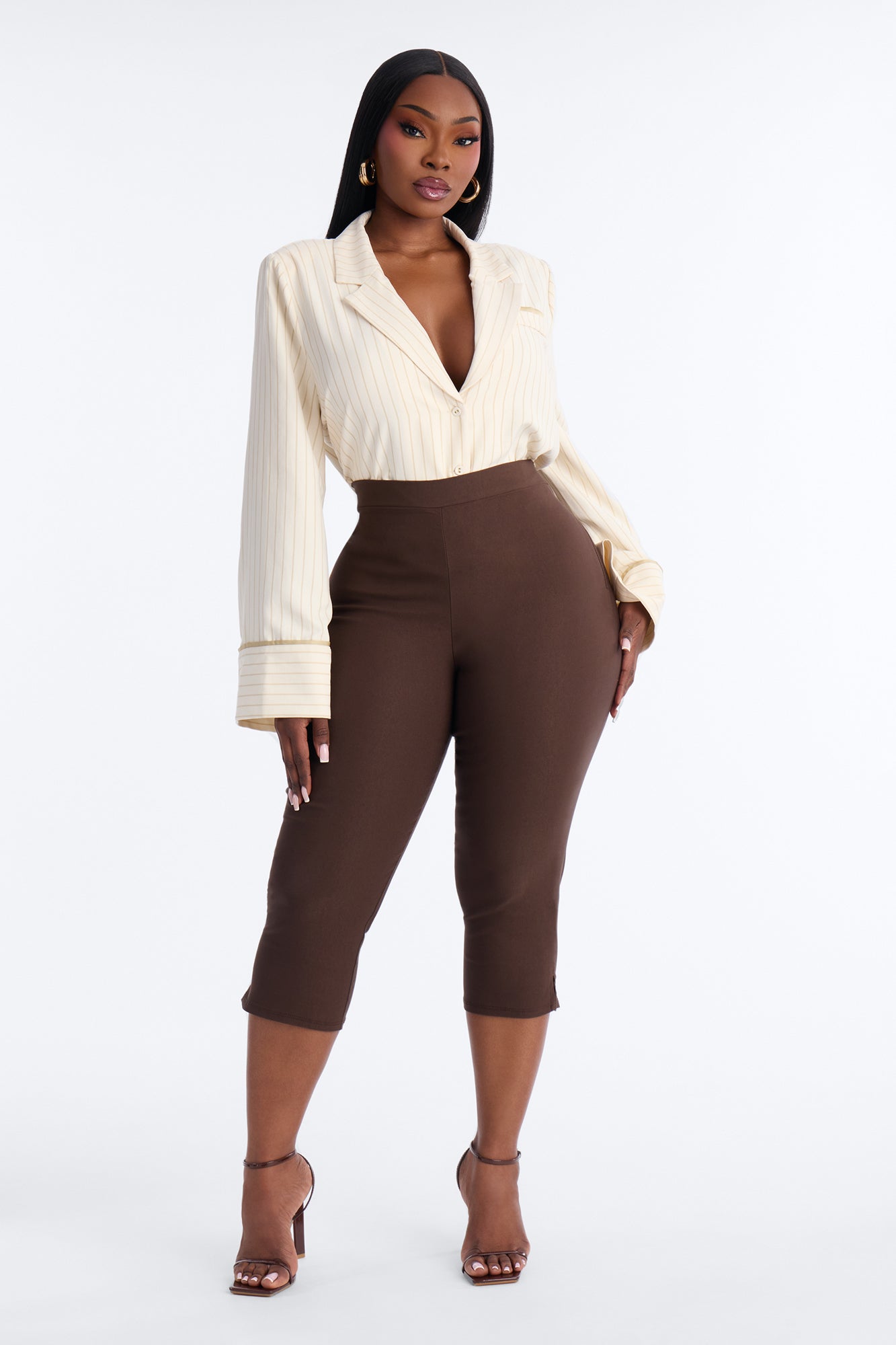 Hit The City Shoulder Pads Pinstripe Bodysuit - Cream/combo