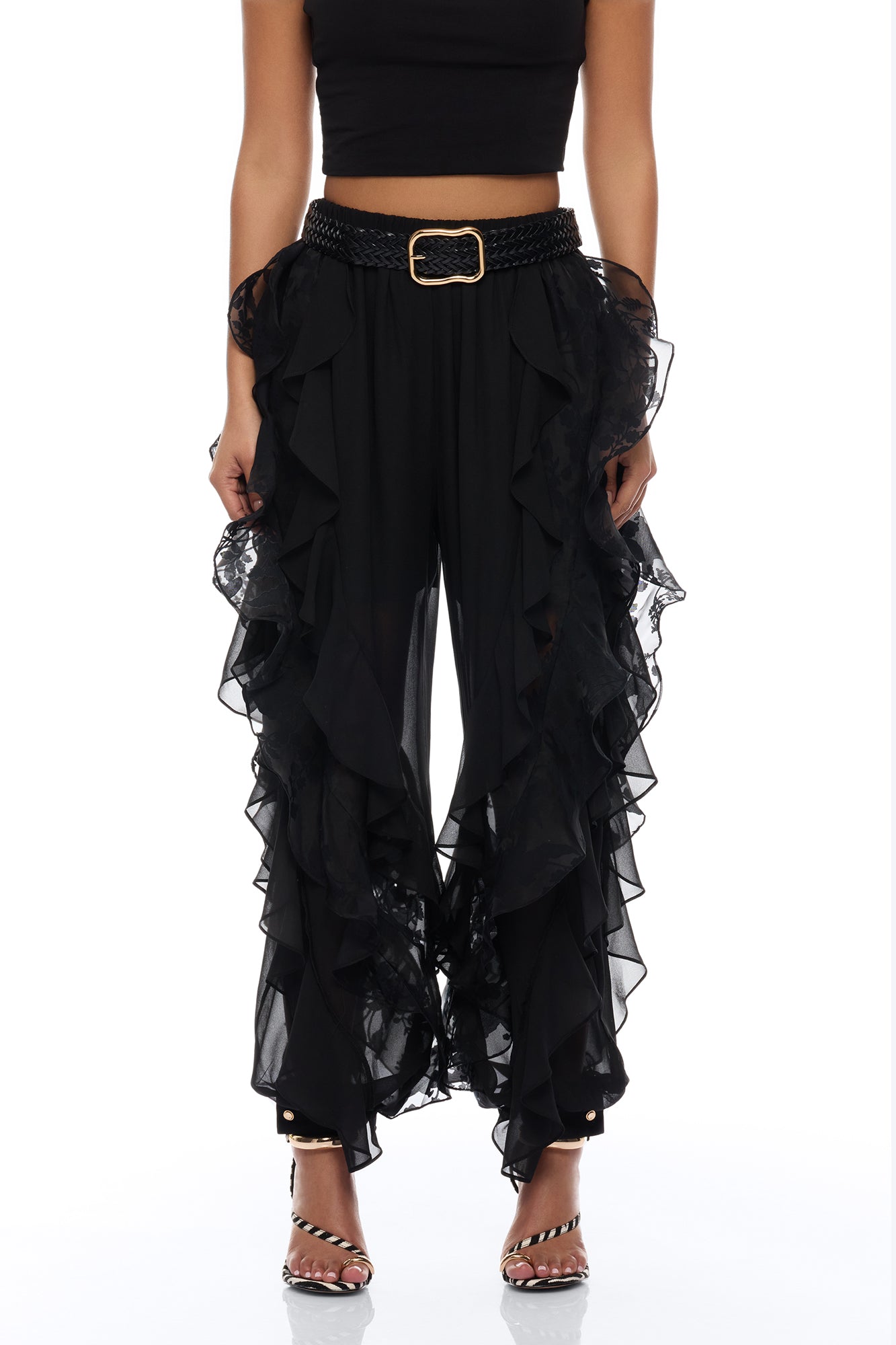 Dianna Ruffle Chiffon Pant - Black