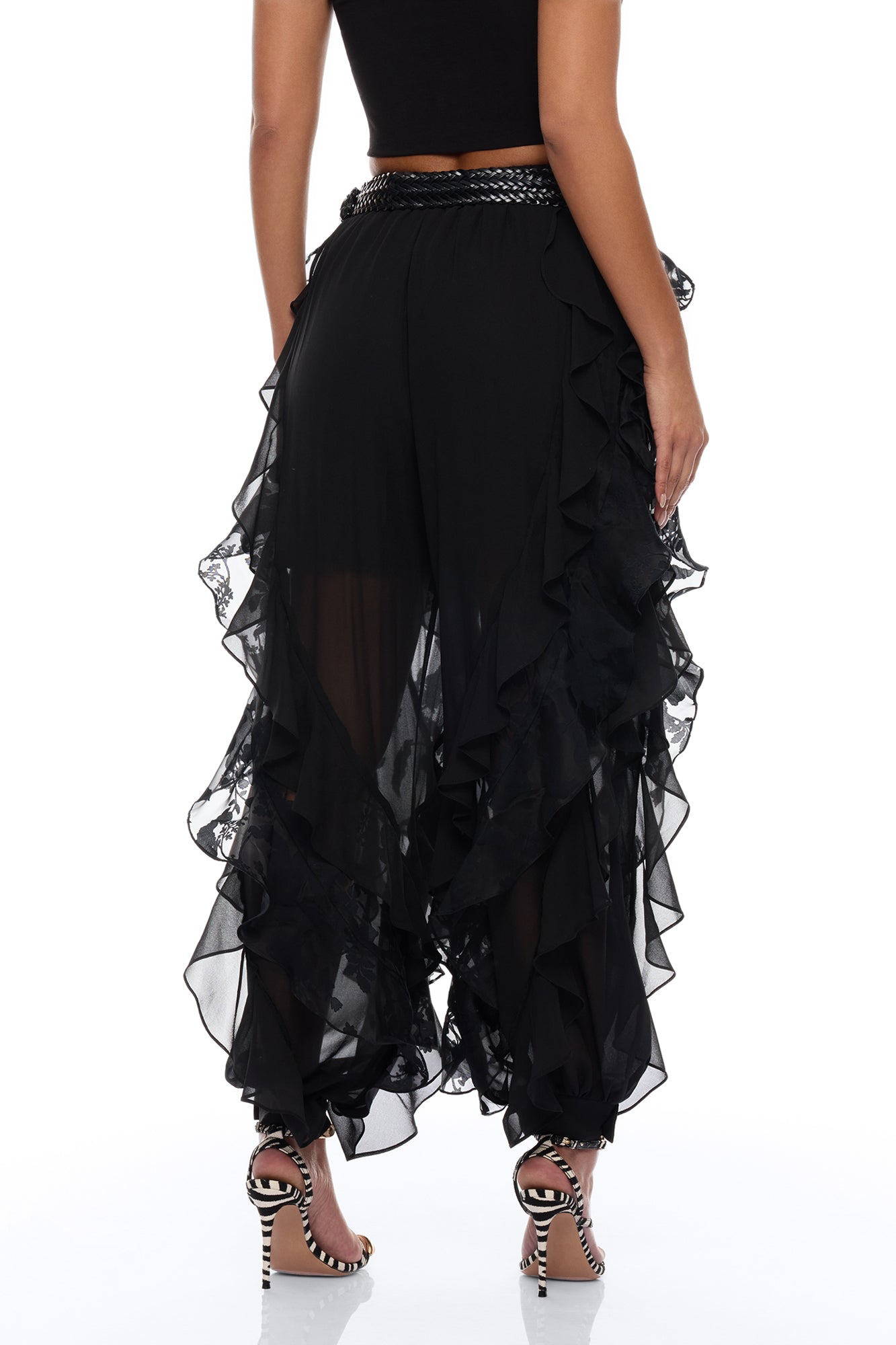 Dianna Ruffle Chiffon Pant - Black