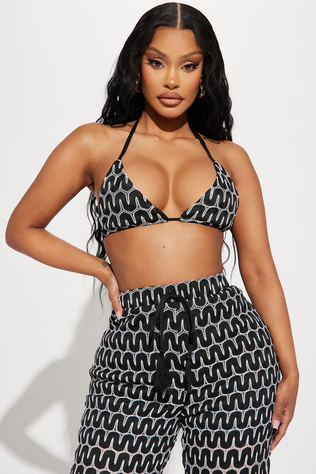 Take A Trip Crochet Pant Set - Black